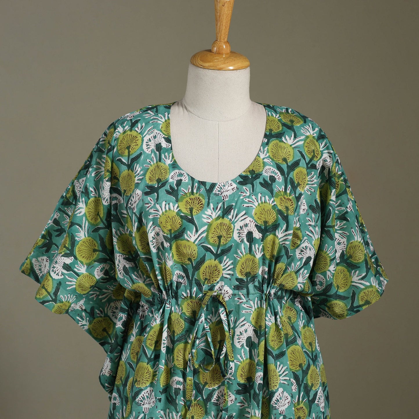 Green Sanganeri Block Print Cotton Kaftan (Medium)