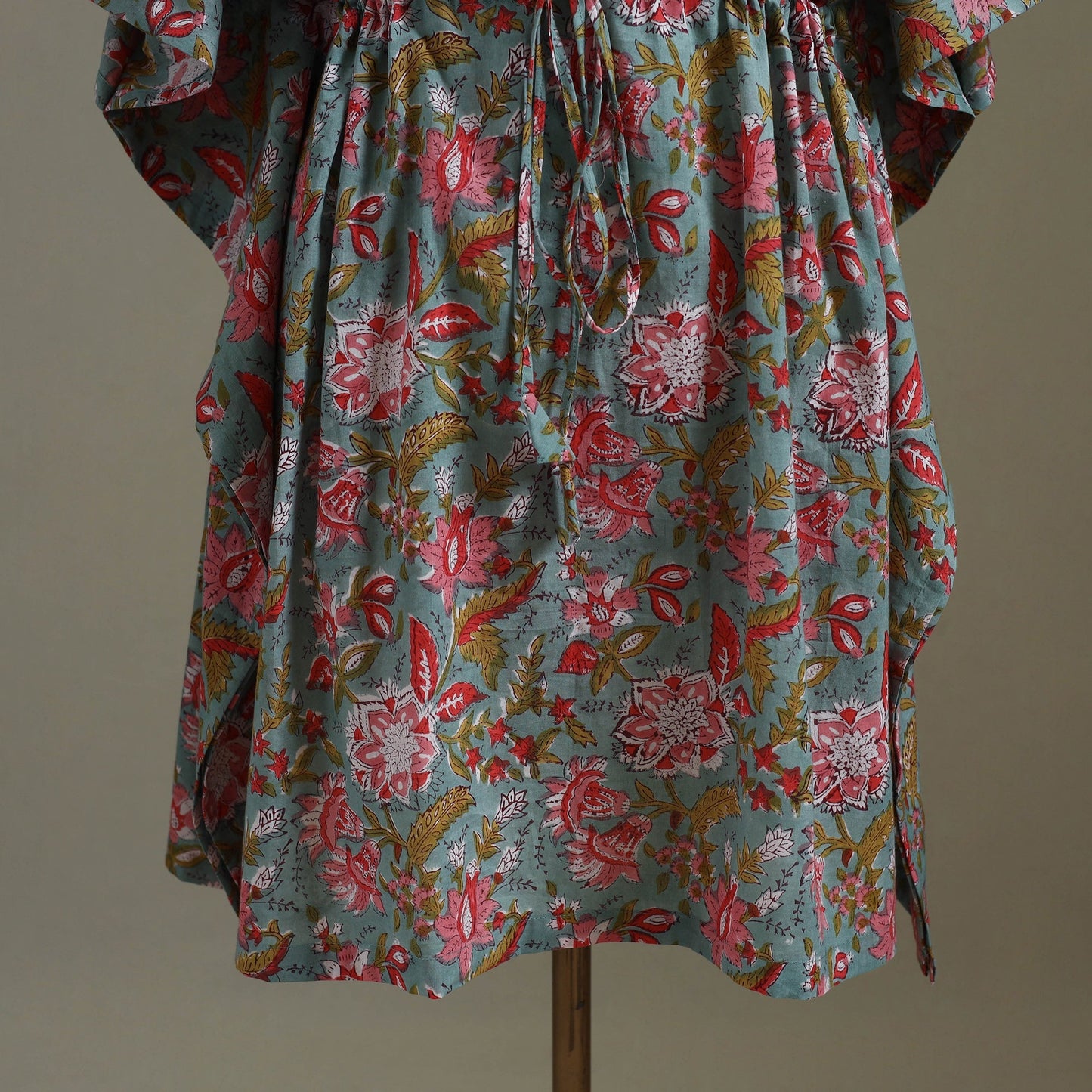 Green Sanganeri Block Print Cotton Kaftan (Medium)