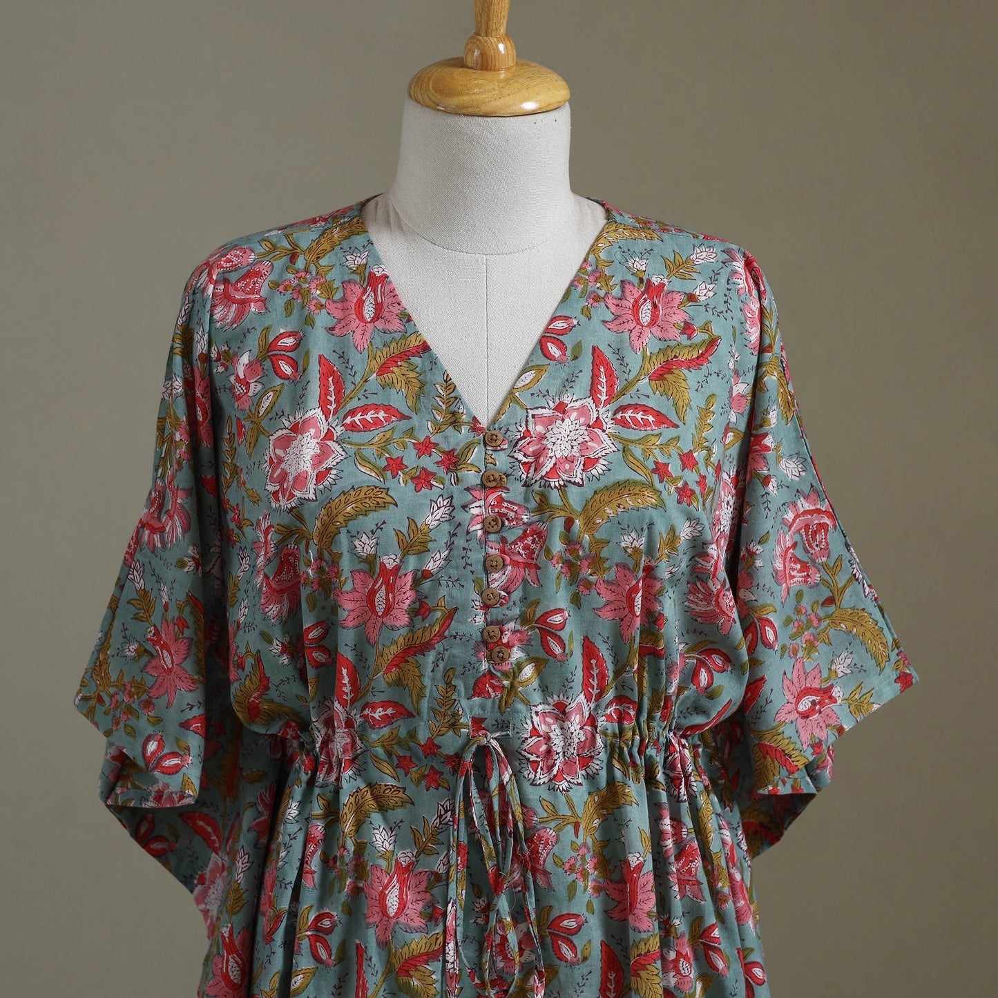 Green Sanganeri Block Print Cotton Kaftan (Medium)