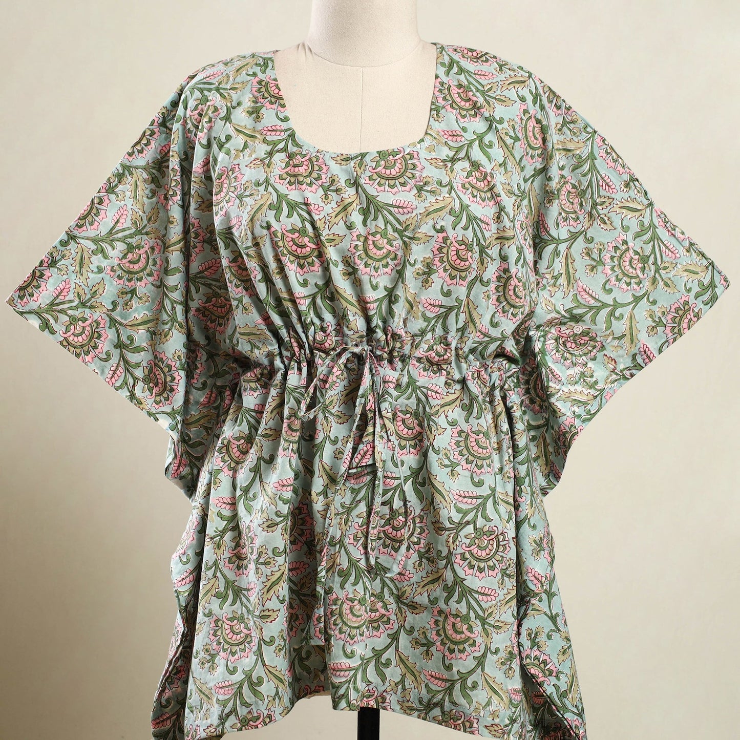 Green Sanganeri Block Print Cotton Kaftan