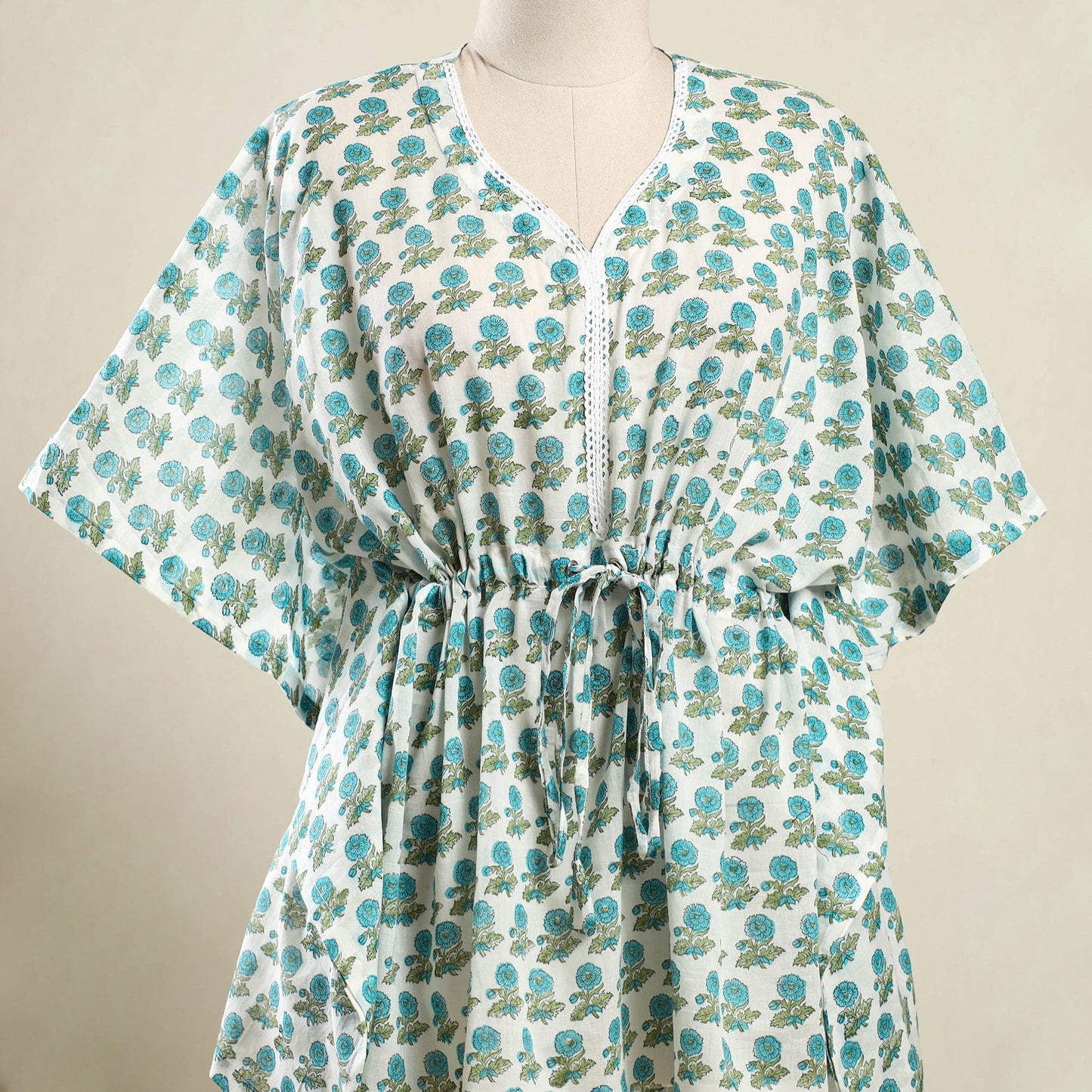 Green Sanganeri Block Print Cotton Kaftan
