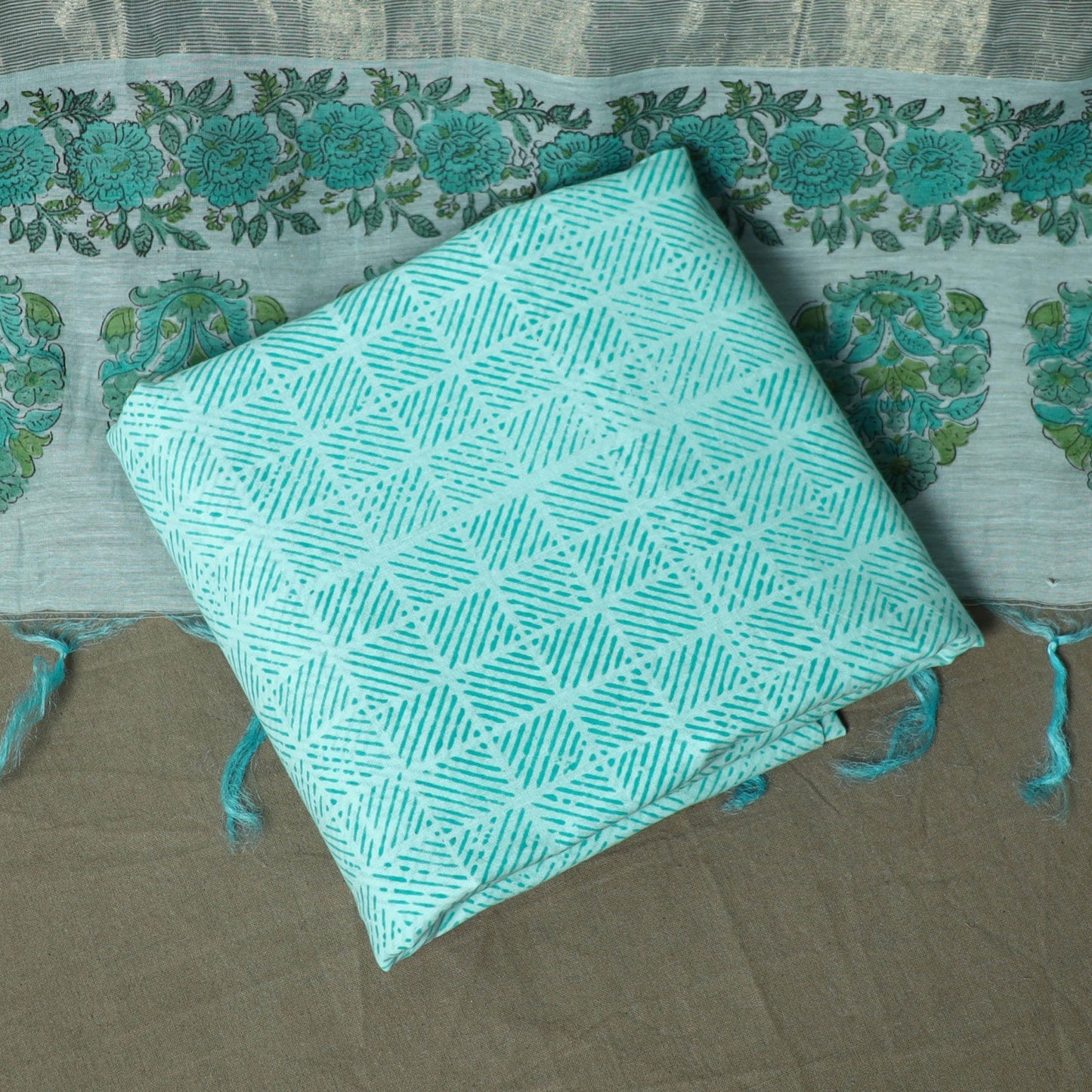 Sanganeri block print mul chanderi handloom 3pc unstitched