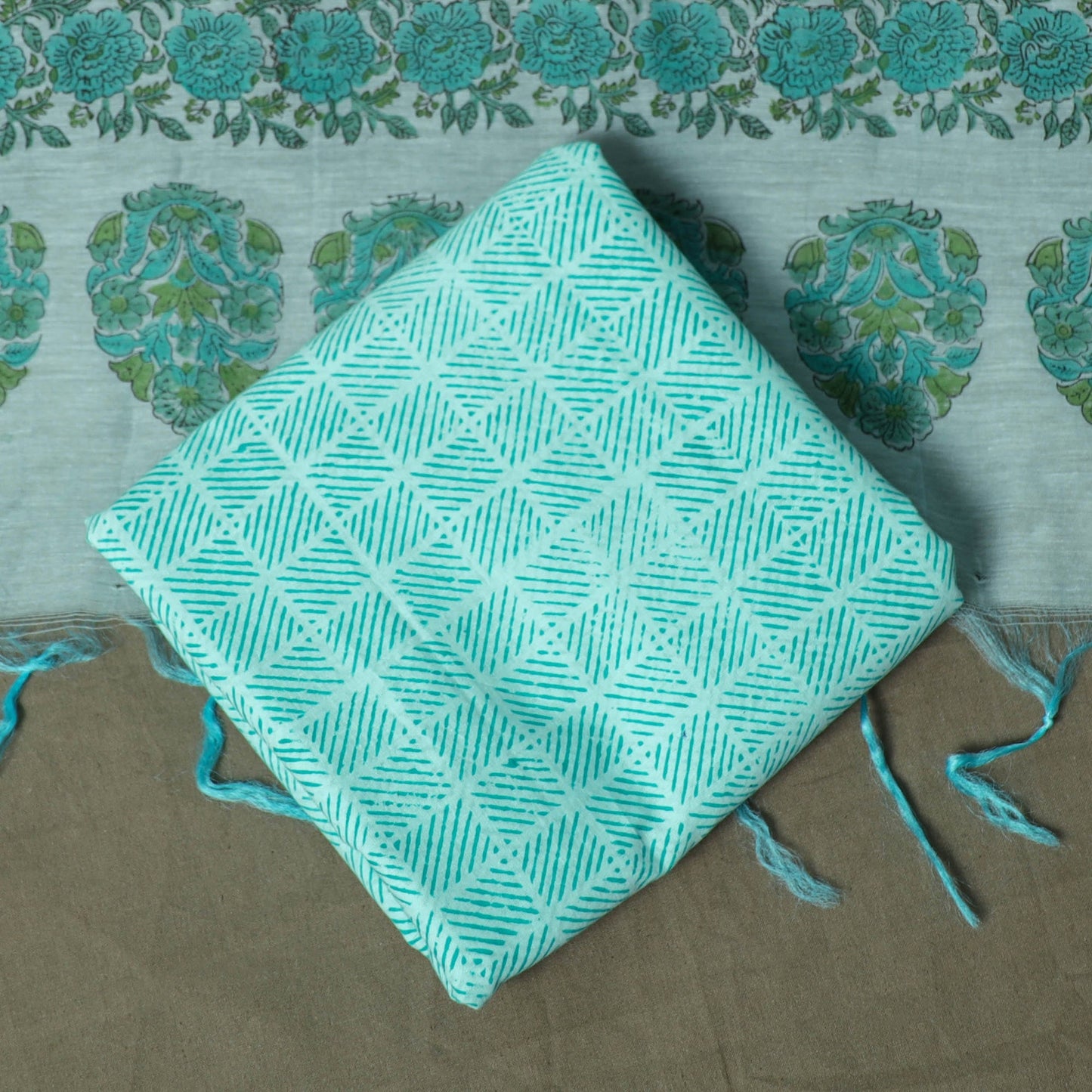 Sanganeri block print mul chanderi handloom 3pc unstitched