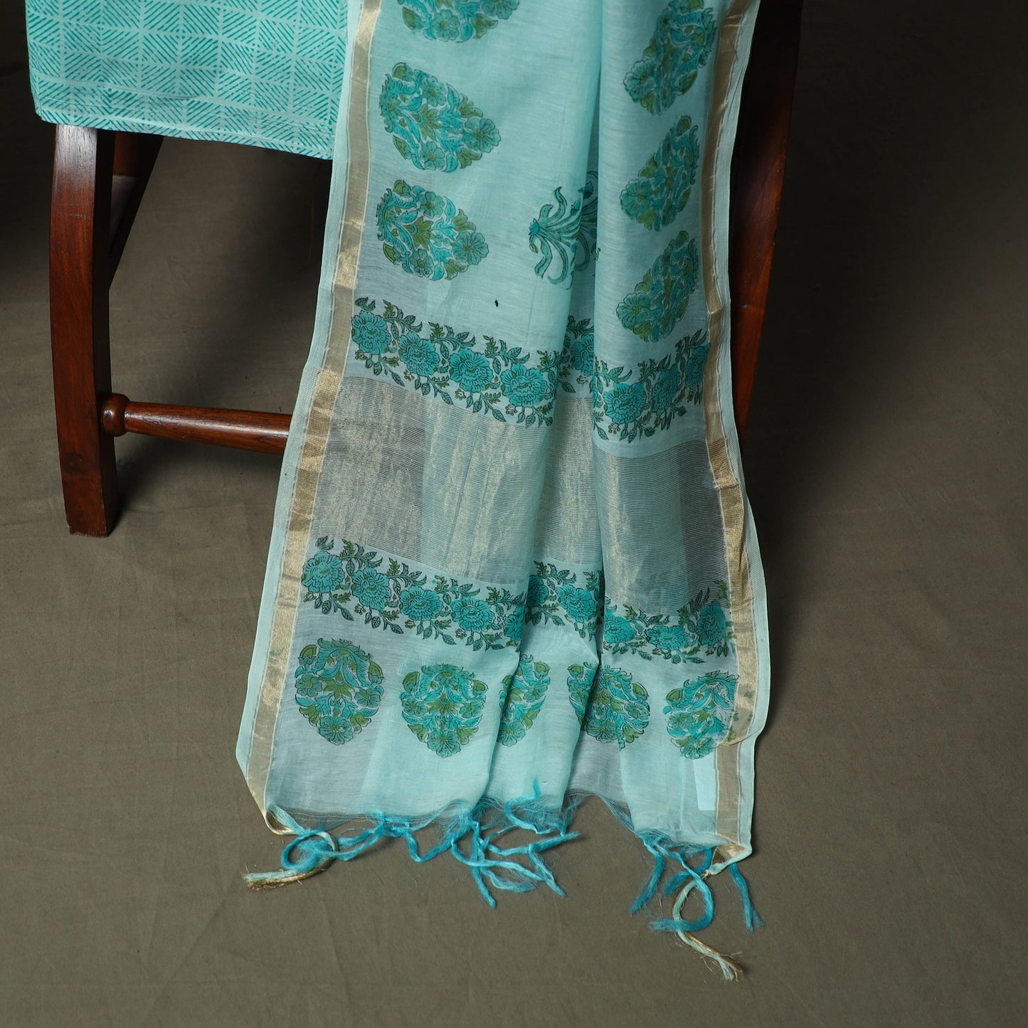 Sanganeri block print mul chanderi handloom 3pc unstitched