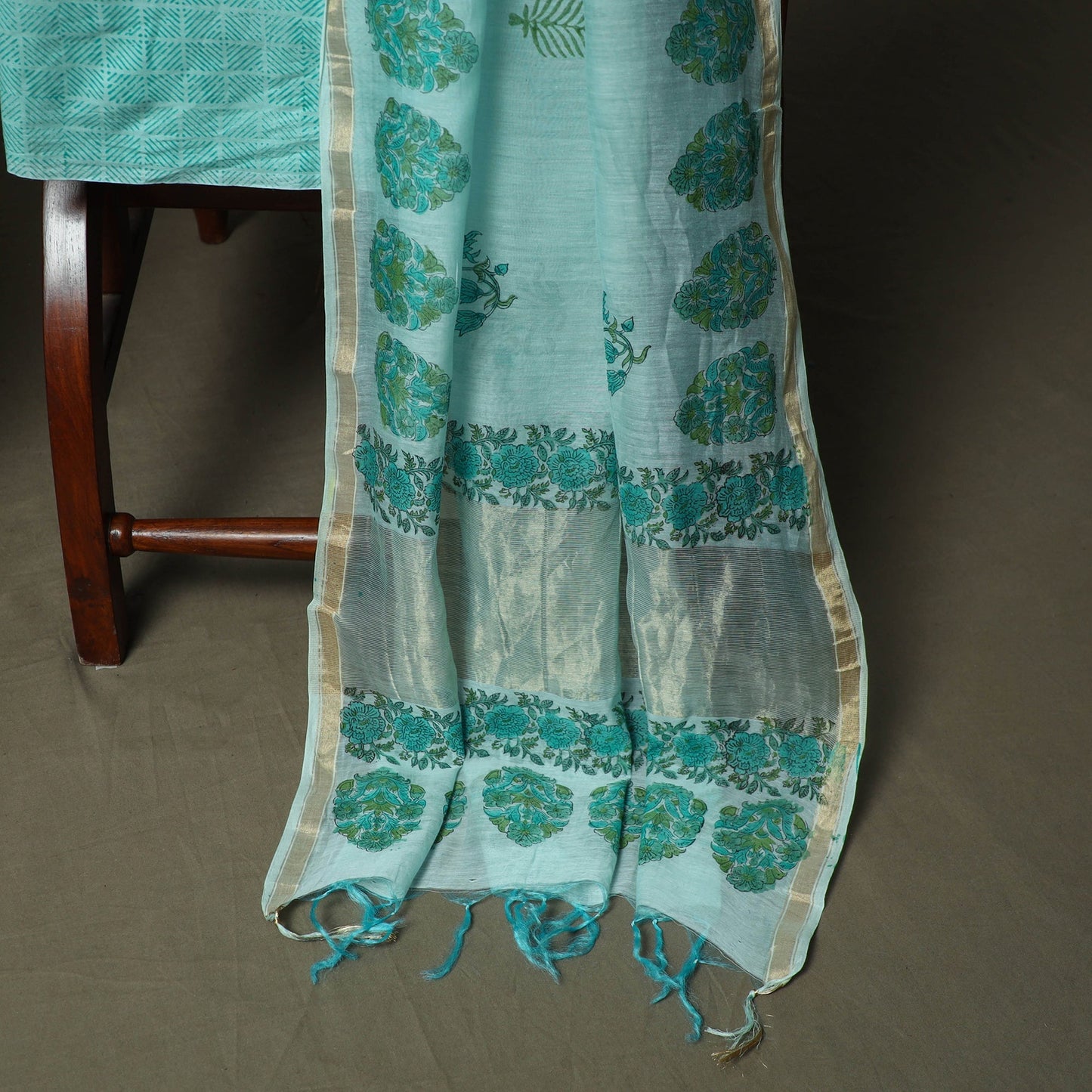Sanganeri block print mul chanderi handloom 3pc unstitched