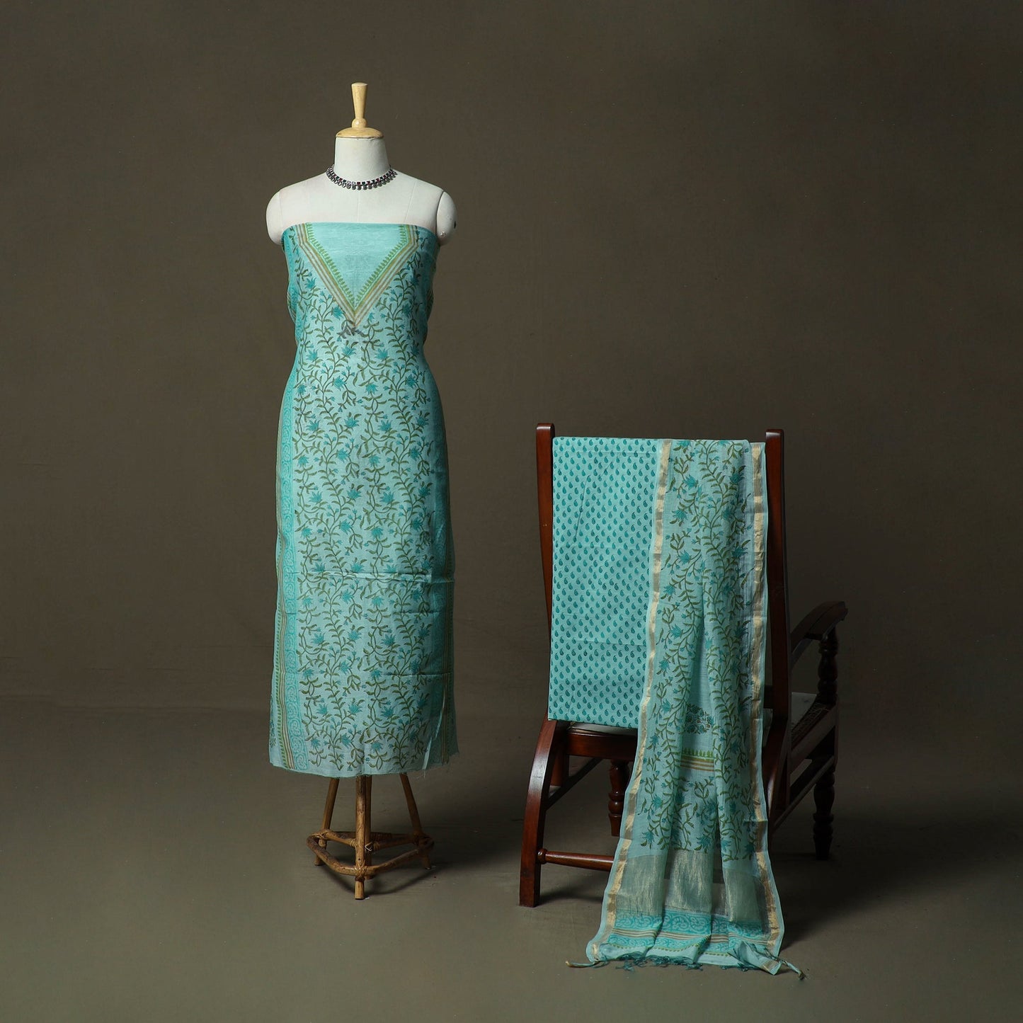 Sanganeri block print mul chanderi handloom 3pc unstitched