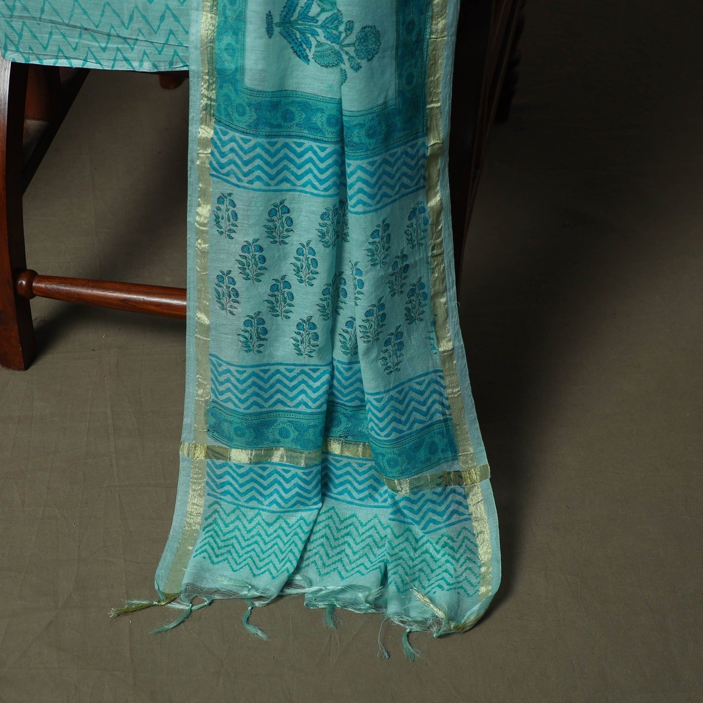 Sanganeri block print mul chanderi handloom 3pc unstitched