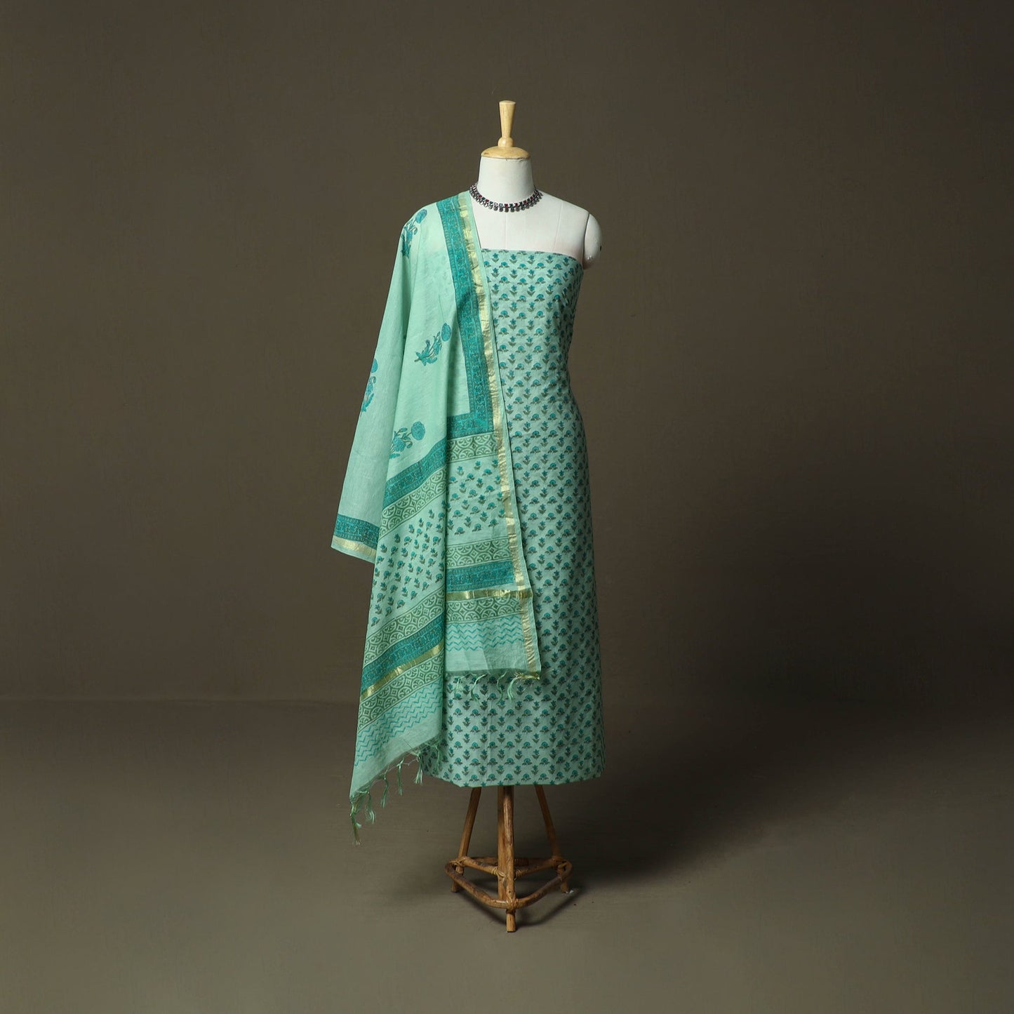 Sanganeri block print mul chanderi handloom 3pc unstitched