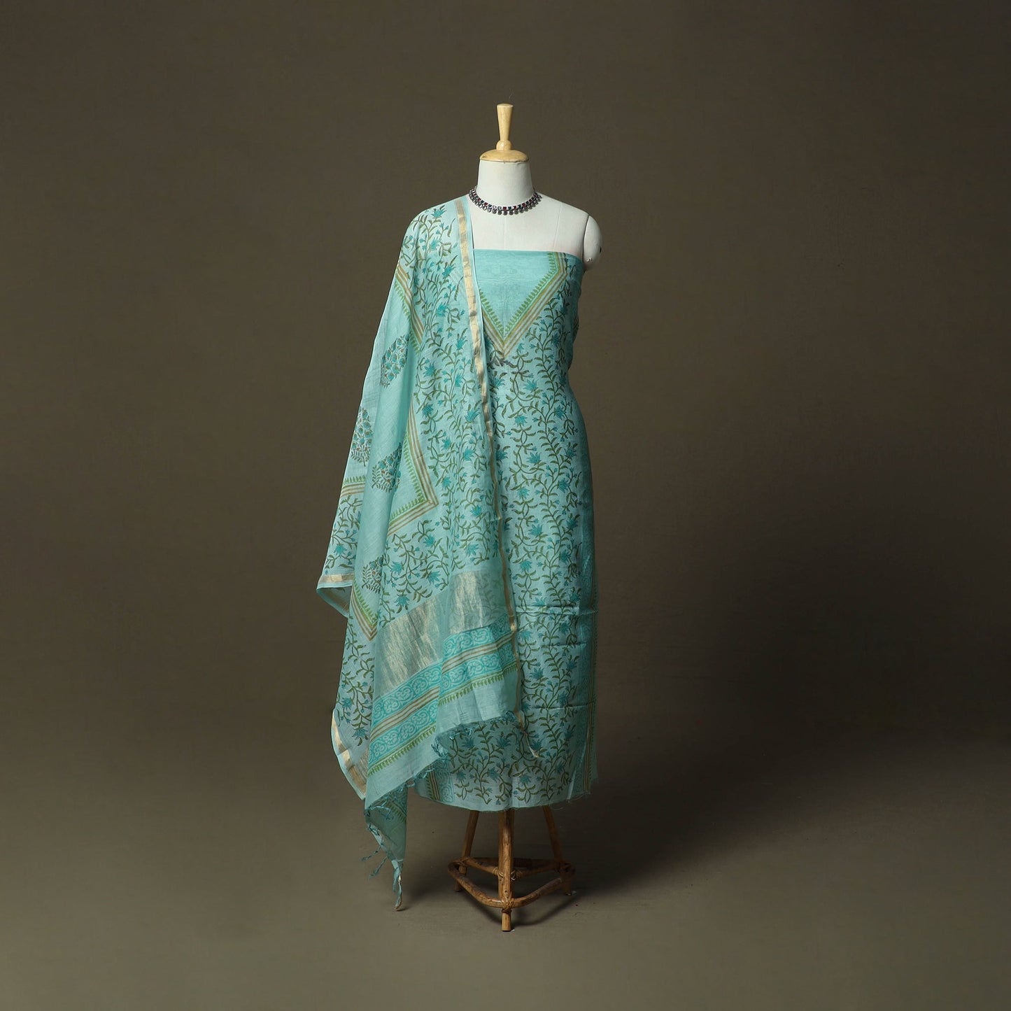 Sanganeri block print mul chanderi handloom 3pc unstitched