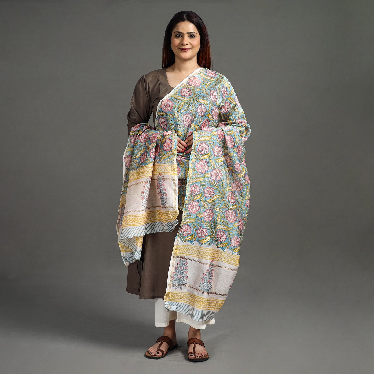 Sanganeri Block Printed Chanderi Silk Zari Border Dupatta 75