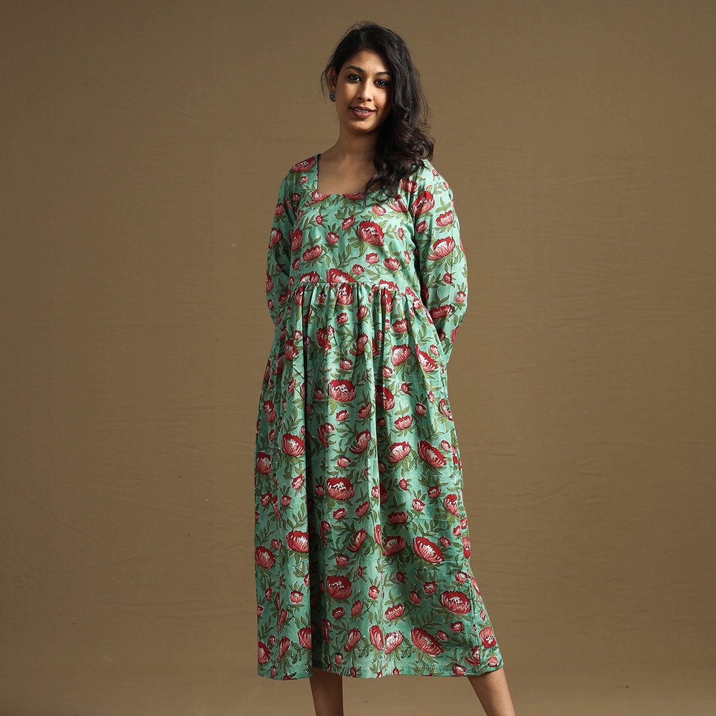 Buy Sanganeri Block Printed Cotton Flared Dress Online at iTokri.com