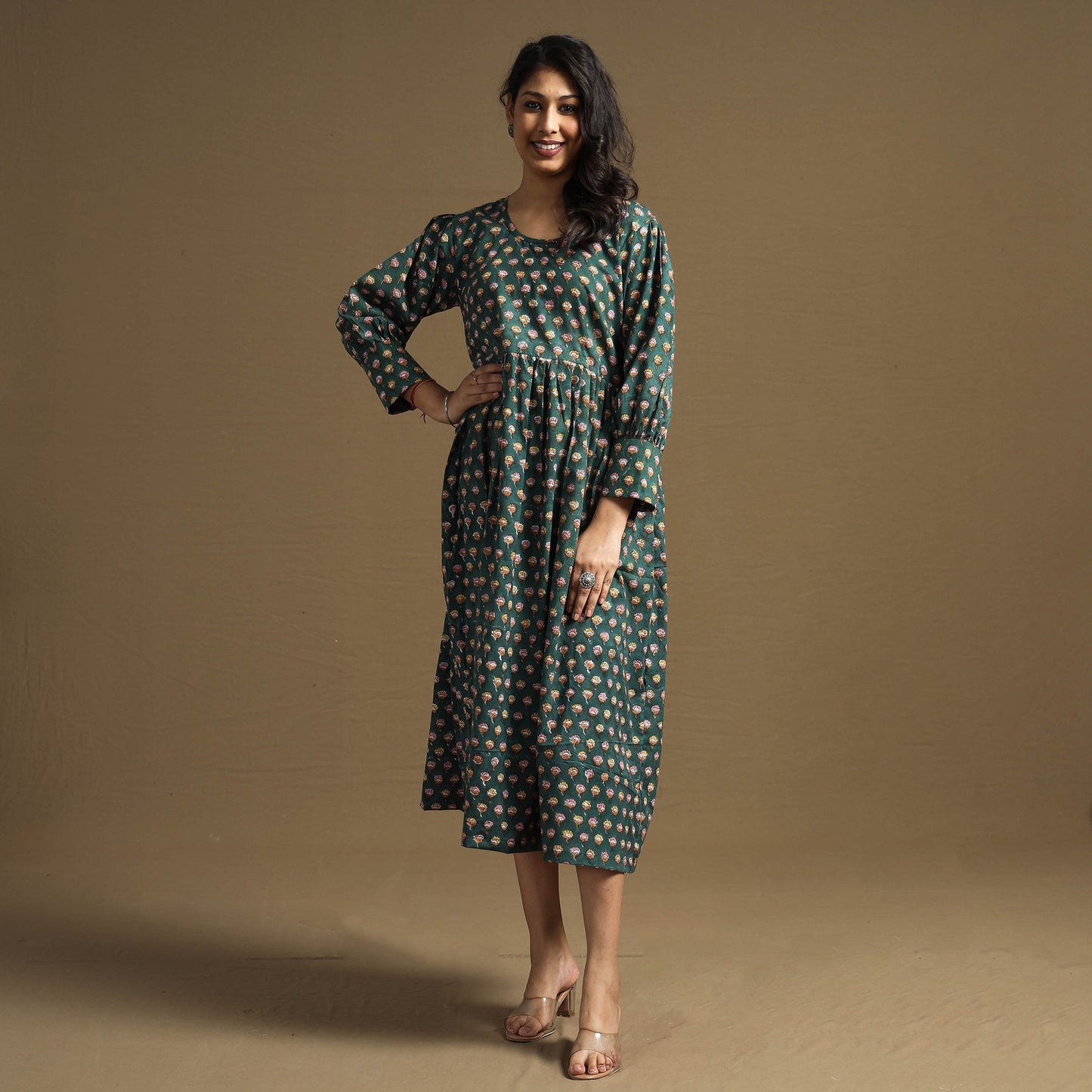 Buy Sanganeri Block Printed Cotton Flared Dress Online at iTokri.com