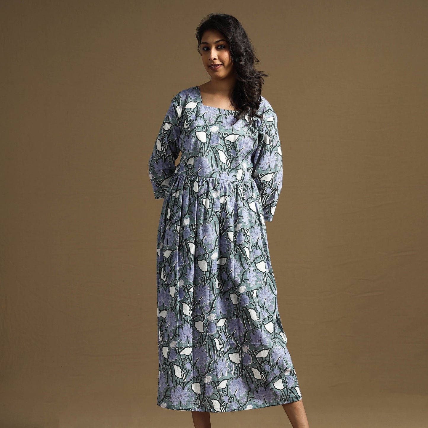 Buy Sanganeri Block Printed Cotton Flared Dress Online at iTokri.com