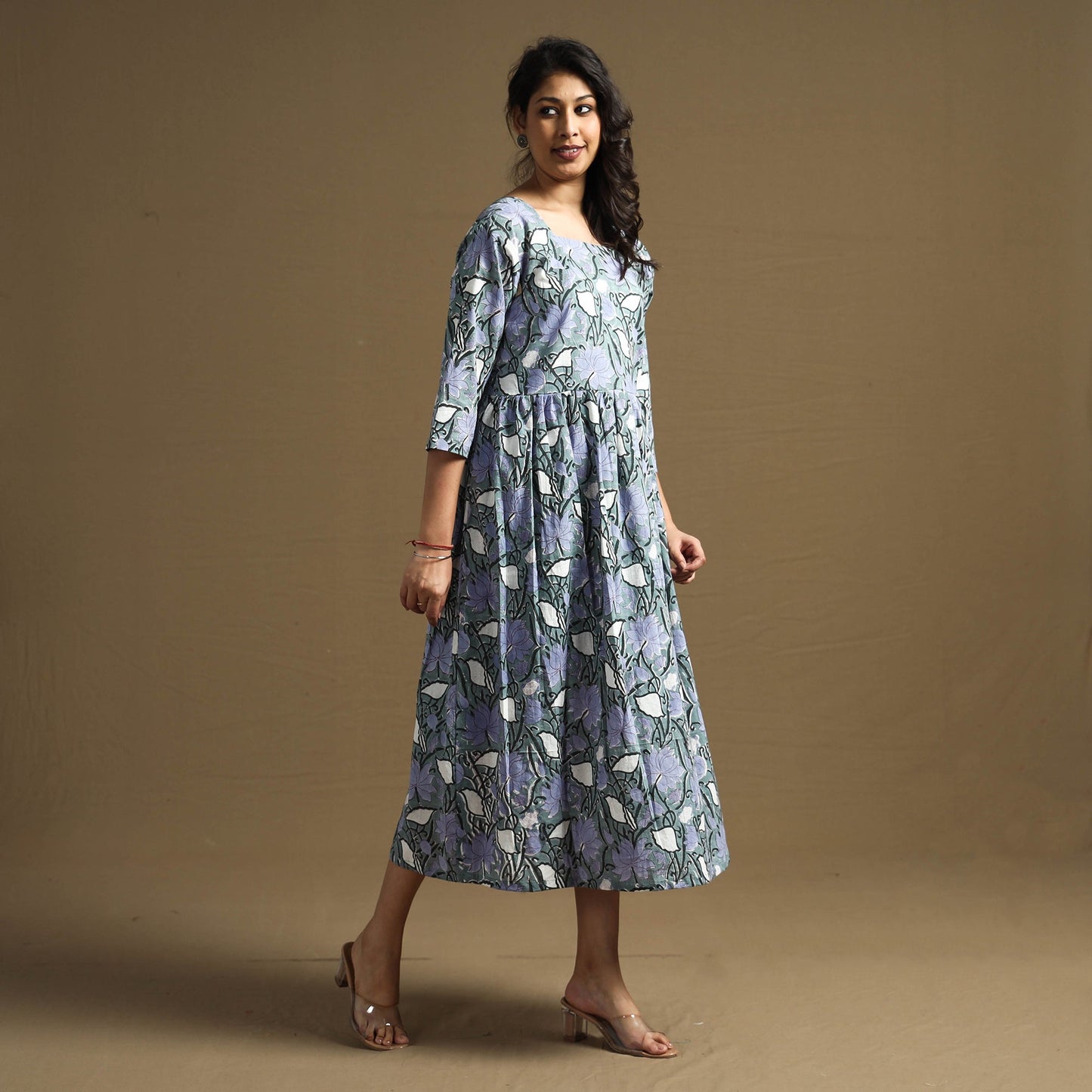 Buy Sanganeri Block Printed Cotton Flared Dress Online at iTokri.com