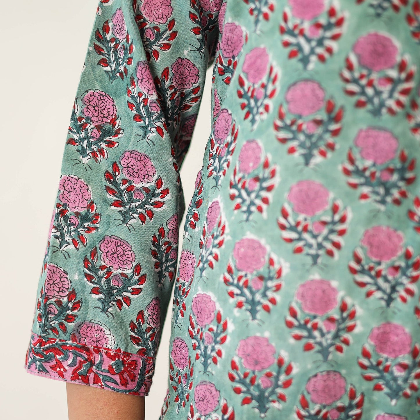 Green - sanganeri printed cotton kurta with palazzo &