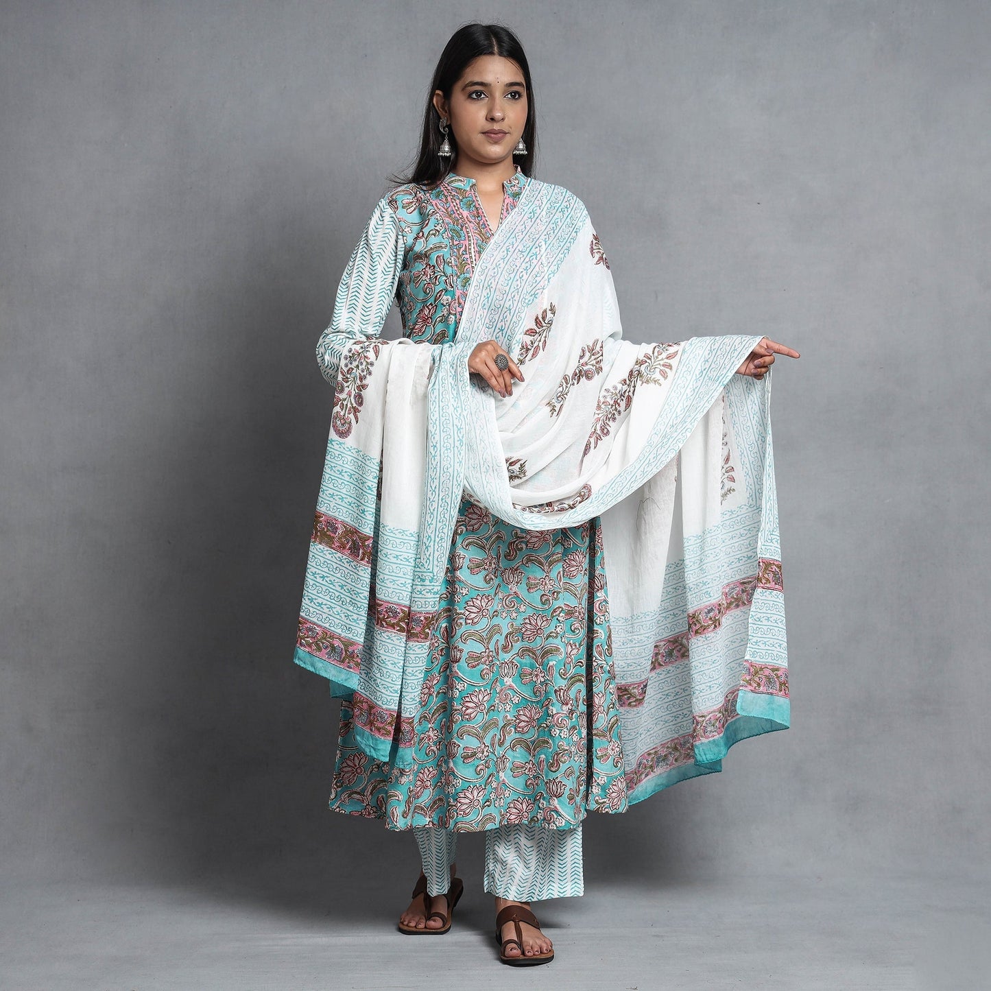 Sanganeri Kurta with Palazzo & Dupatta Set