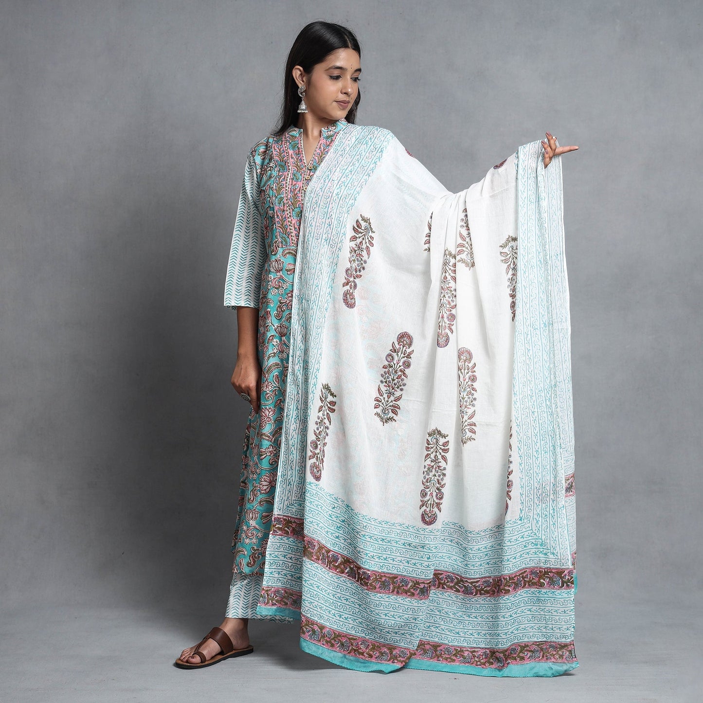 Sanganeri Kurta with Palazzo & Dupatta Set