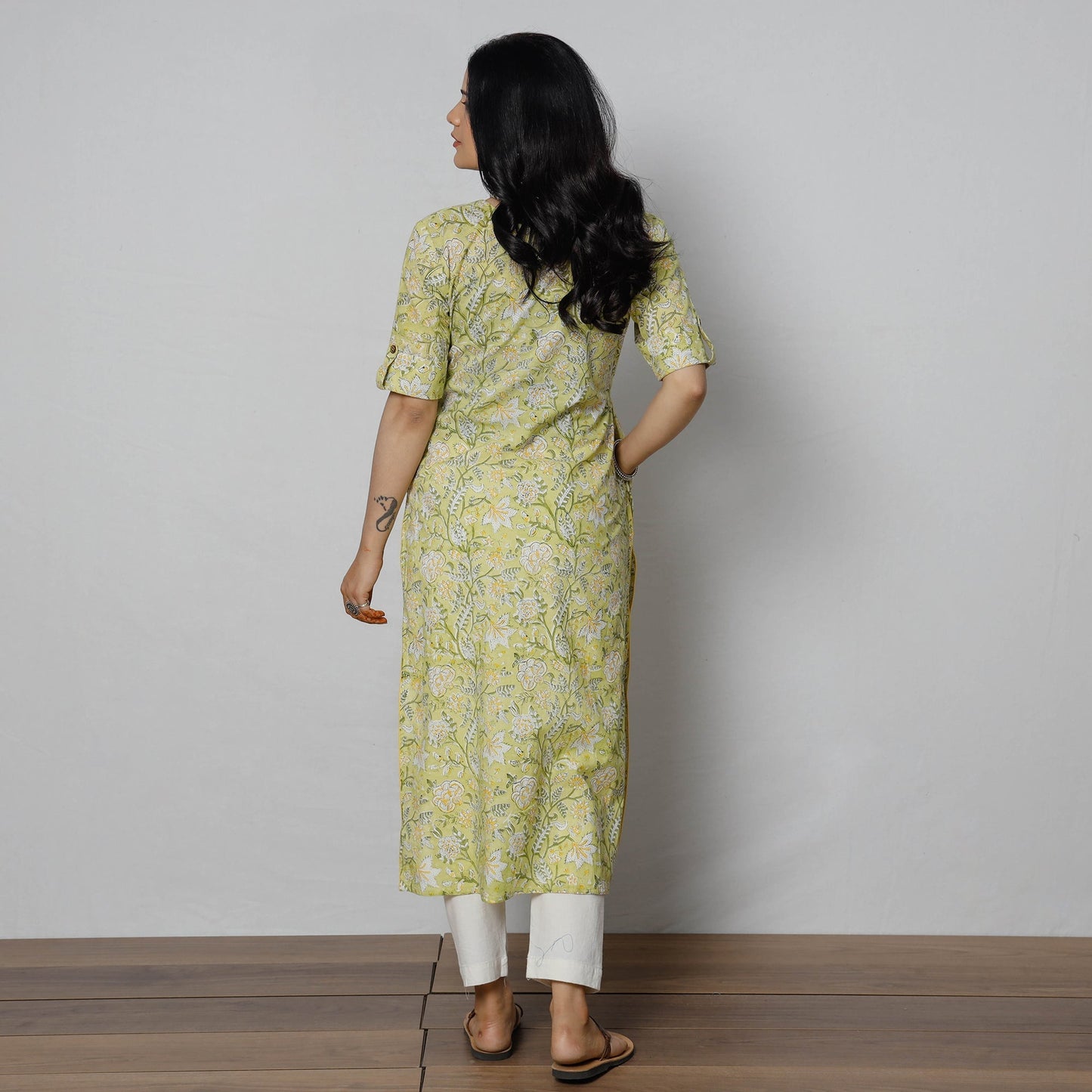 Sanganeri Block Printed Cotton Long Straight Kurta