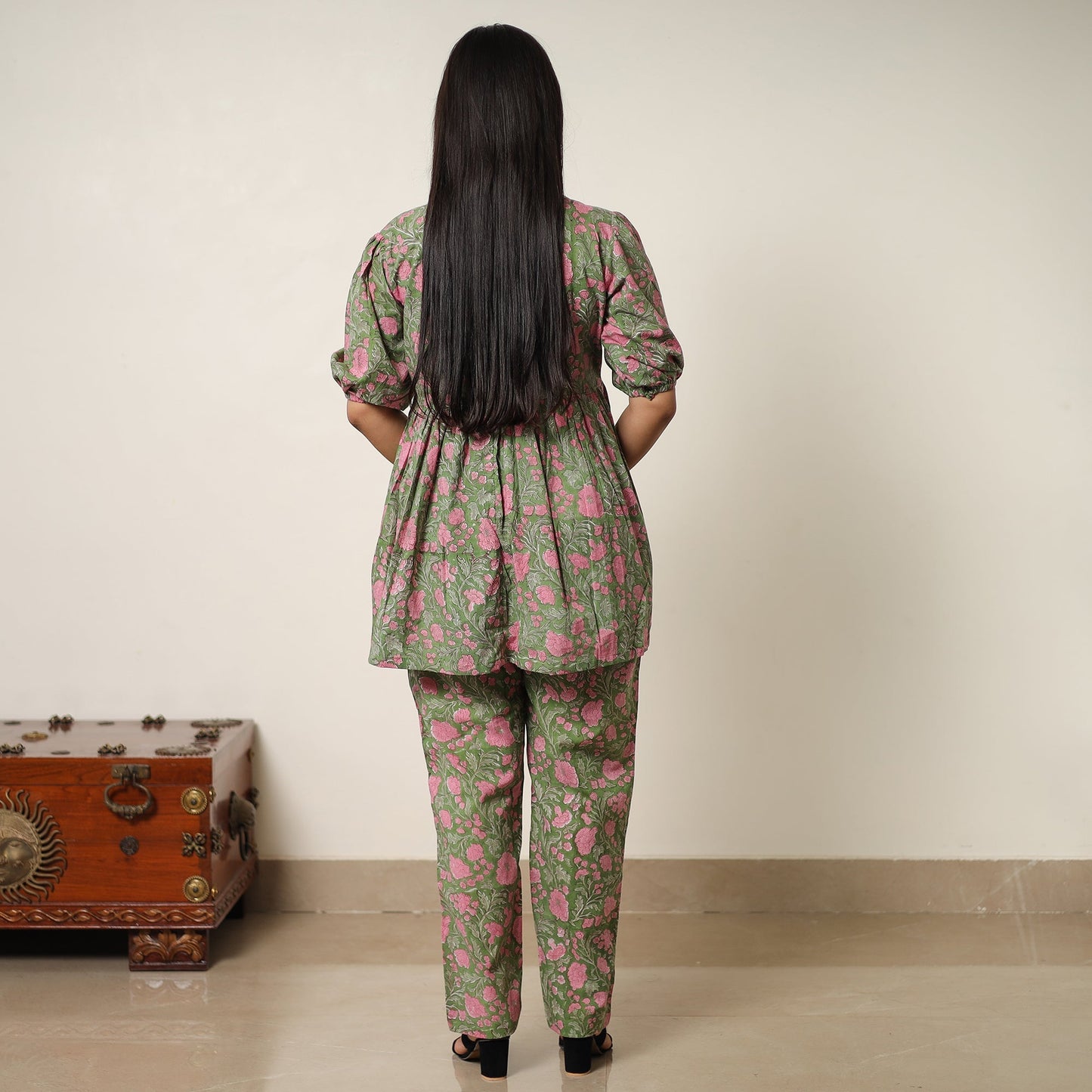 Green - sanganeri block printed cotton co-ord set 27