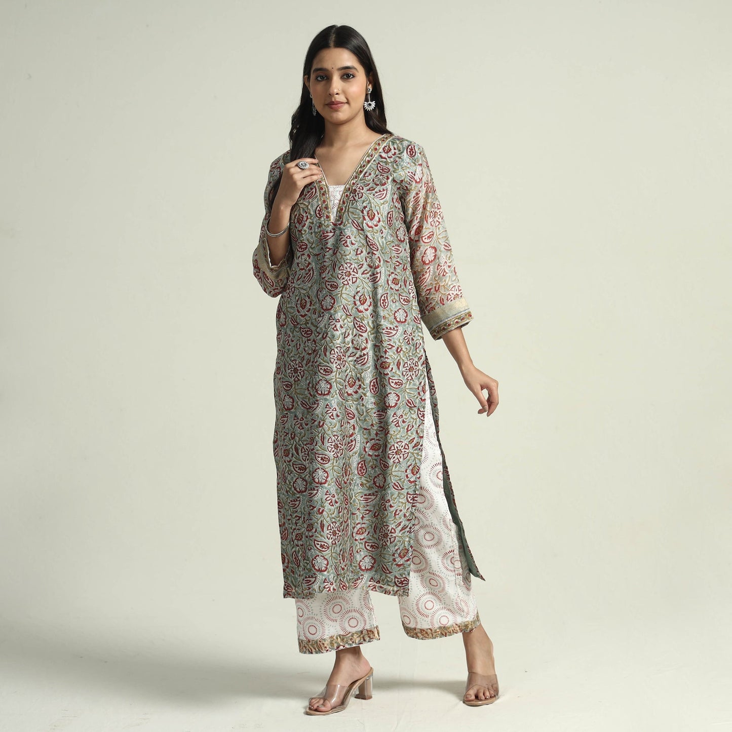 Sanganeri Kurta with Palazzo & Dupatta Set