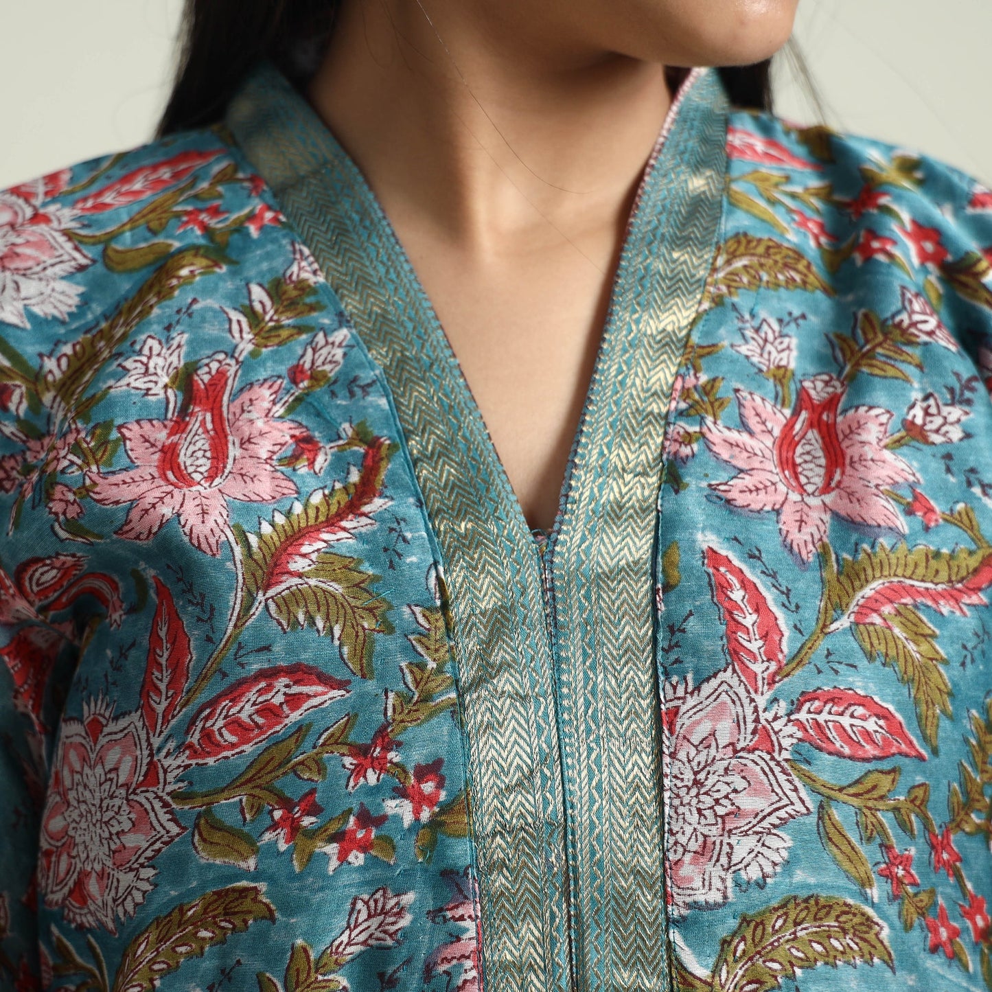 Sanganeri Block Printed Maheshwari Silk Kurta with Palazzo & Dupatta Set Online at iTokri.com