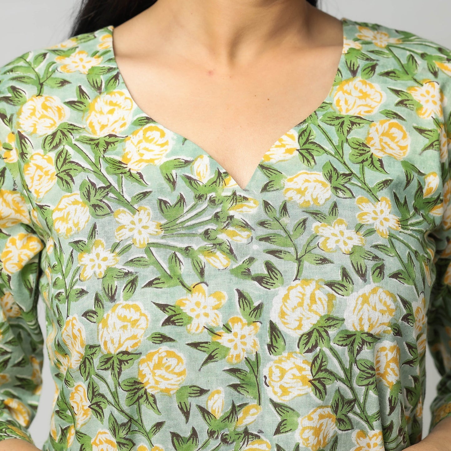 Green - sanganeri printing cotton kurta with palazzo &