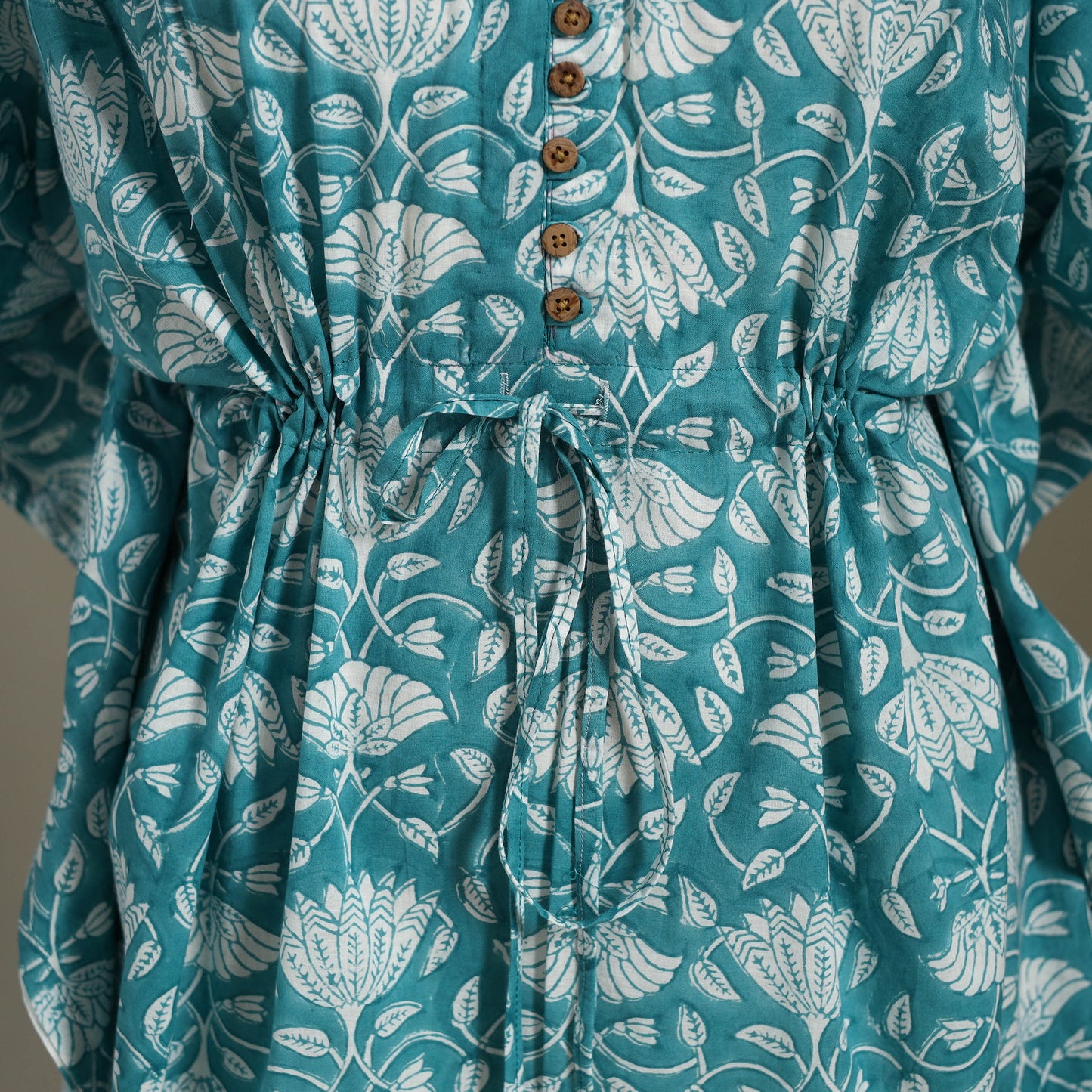 Green Sanganeri Block Print Cotton Kaftan (Medium)