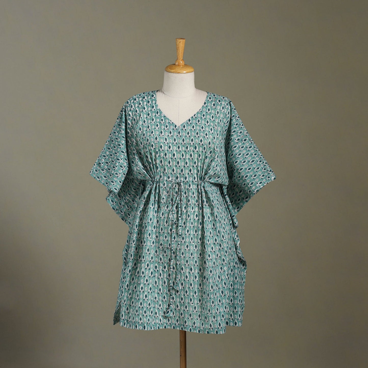 Green Sanganeri Block Print Cotton Kaftan (Medium)