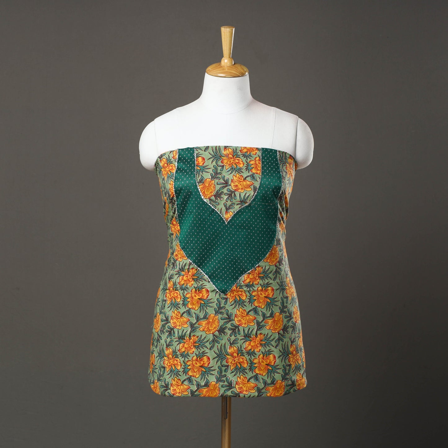 Green - sanganeri cotton patchwork unstitched kurta