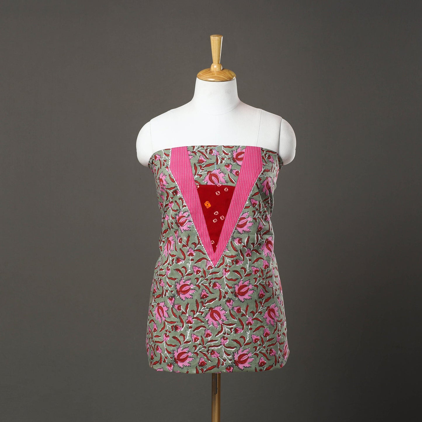 Green - sanganeri cotton patchwork unstitched kurta