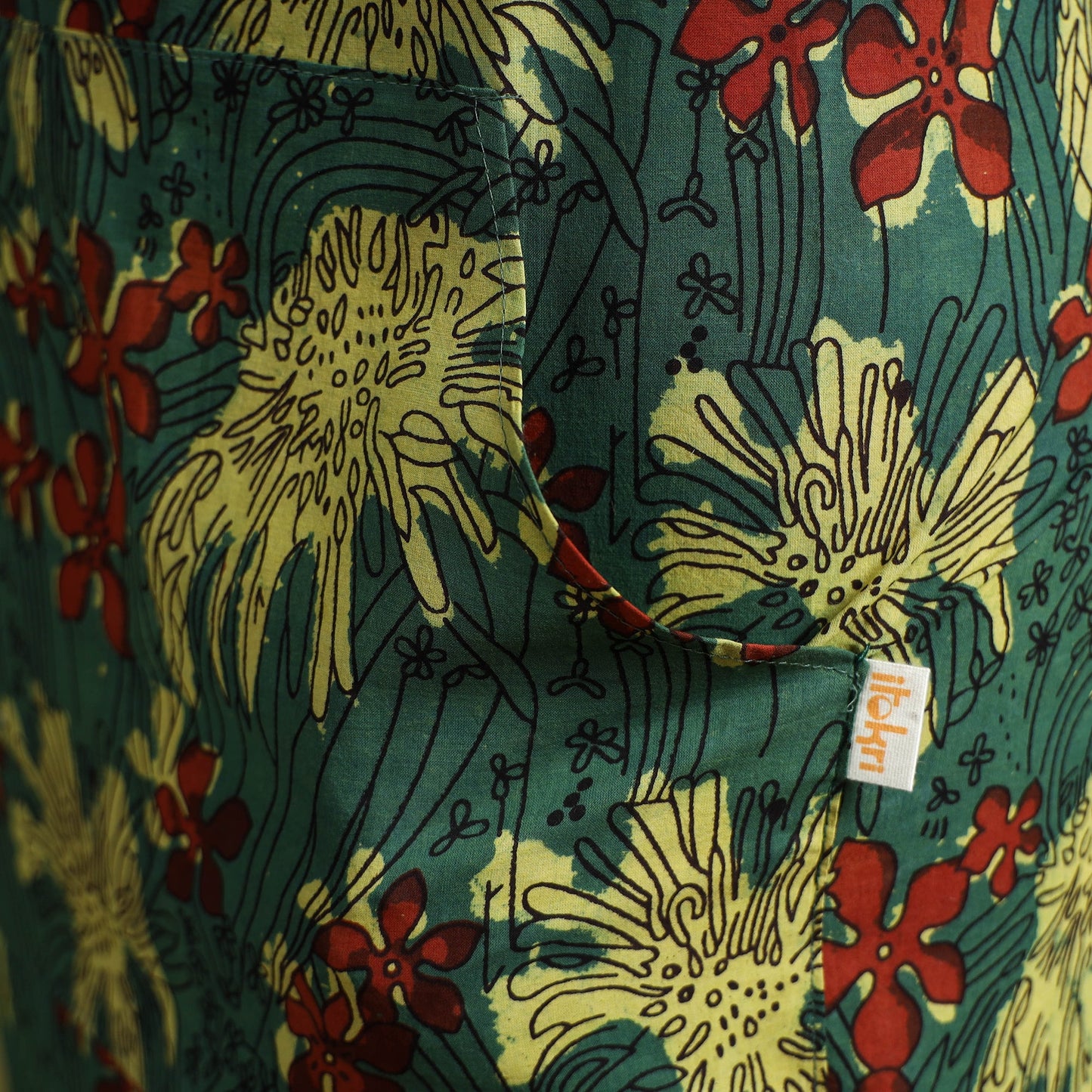 Green - sanganeri hand block print apron with pocket 02