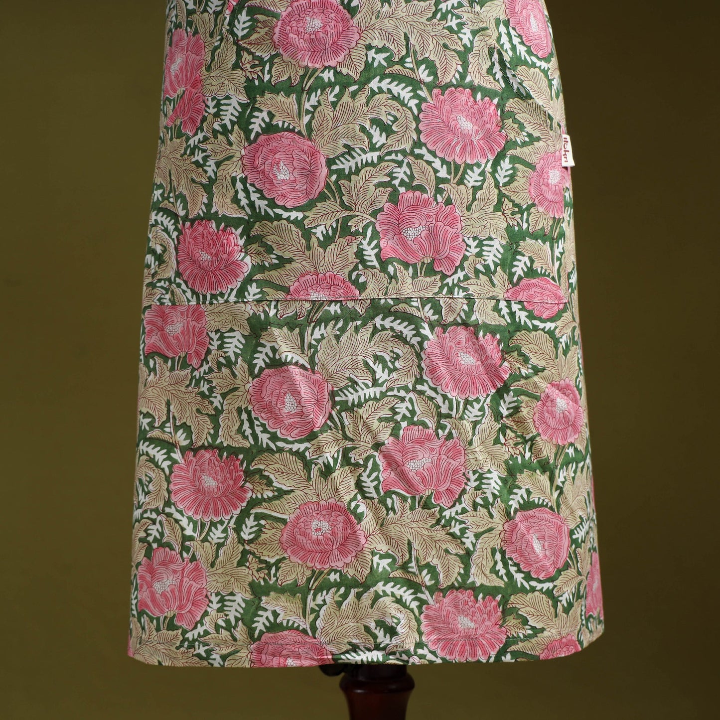 Green - sanganeri hand block print apron with pocket 13