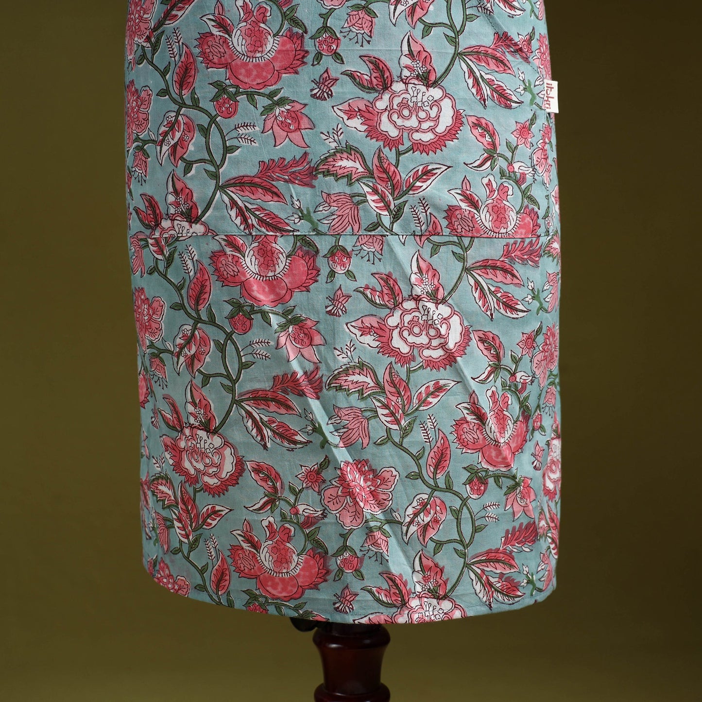Green - sanganeri hand block print apron with pocket 15