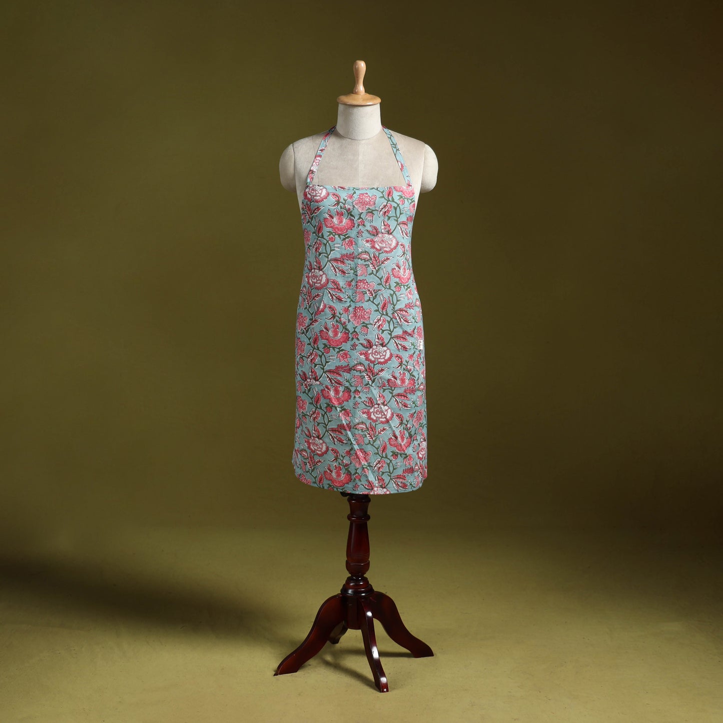 Green - sanganeri hand block print apron with pocket 15