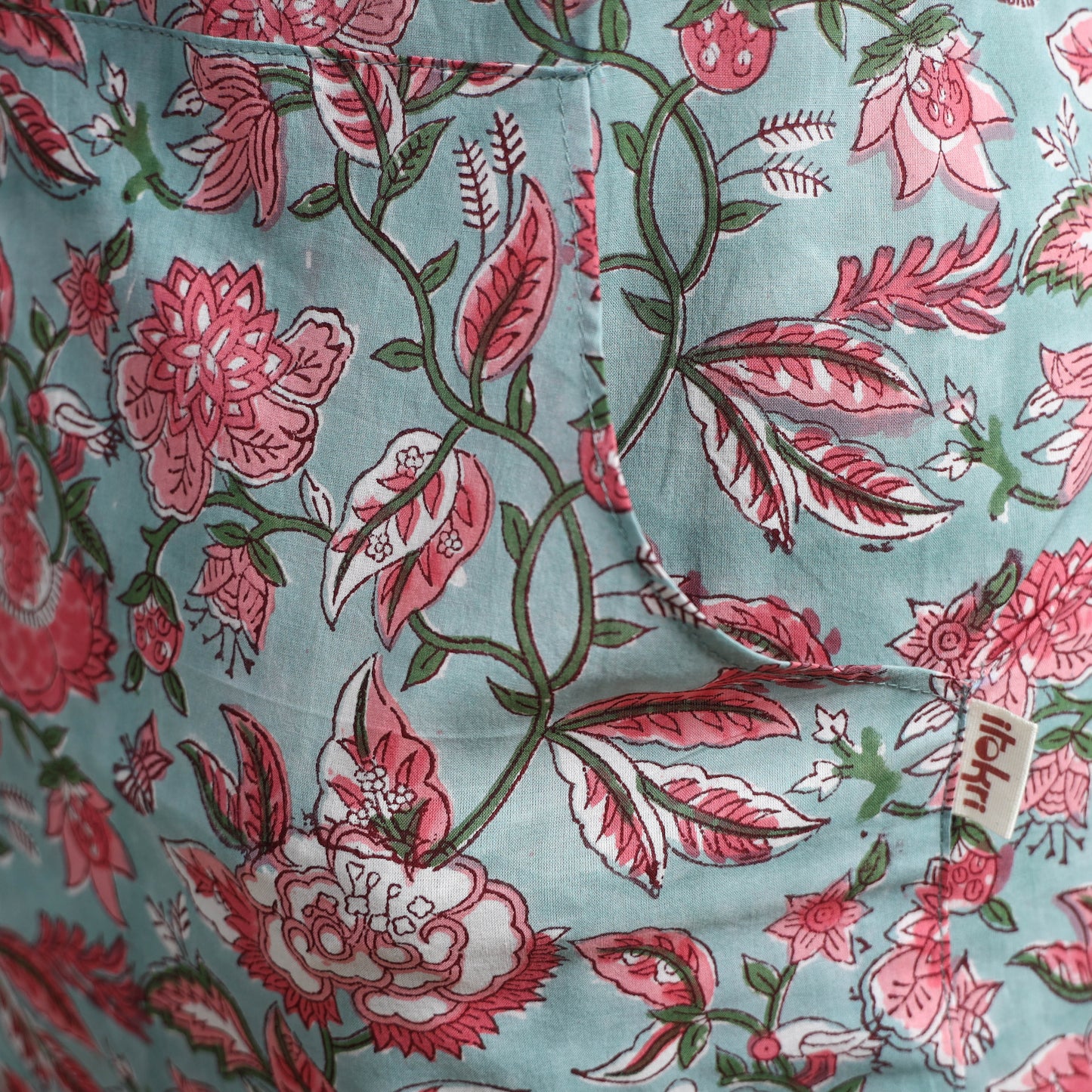 Green - sanganeri hand block print apron with pocket 15