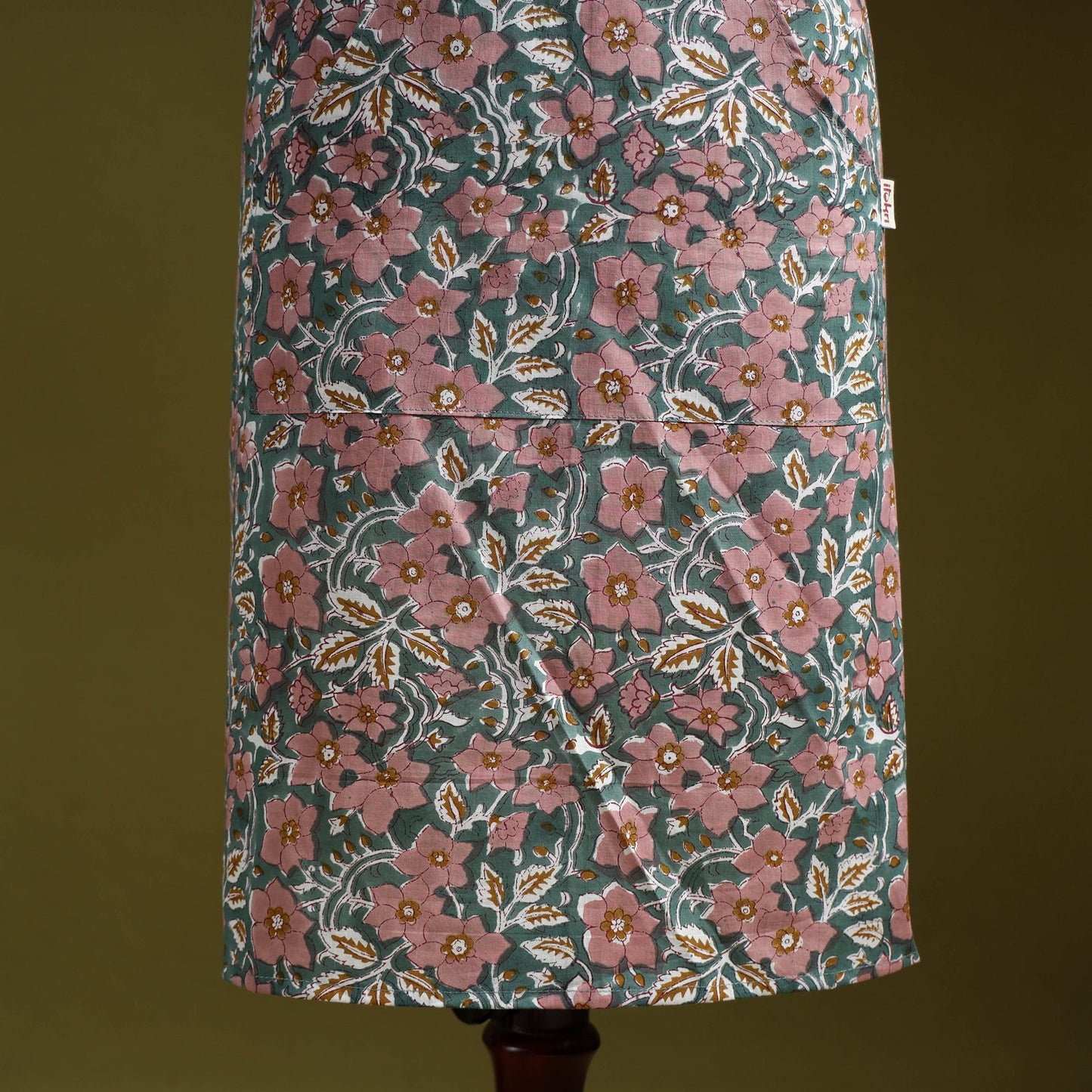 Green - sanganeri hand block print apron with pocket 16