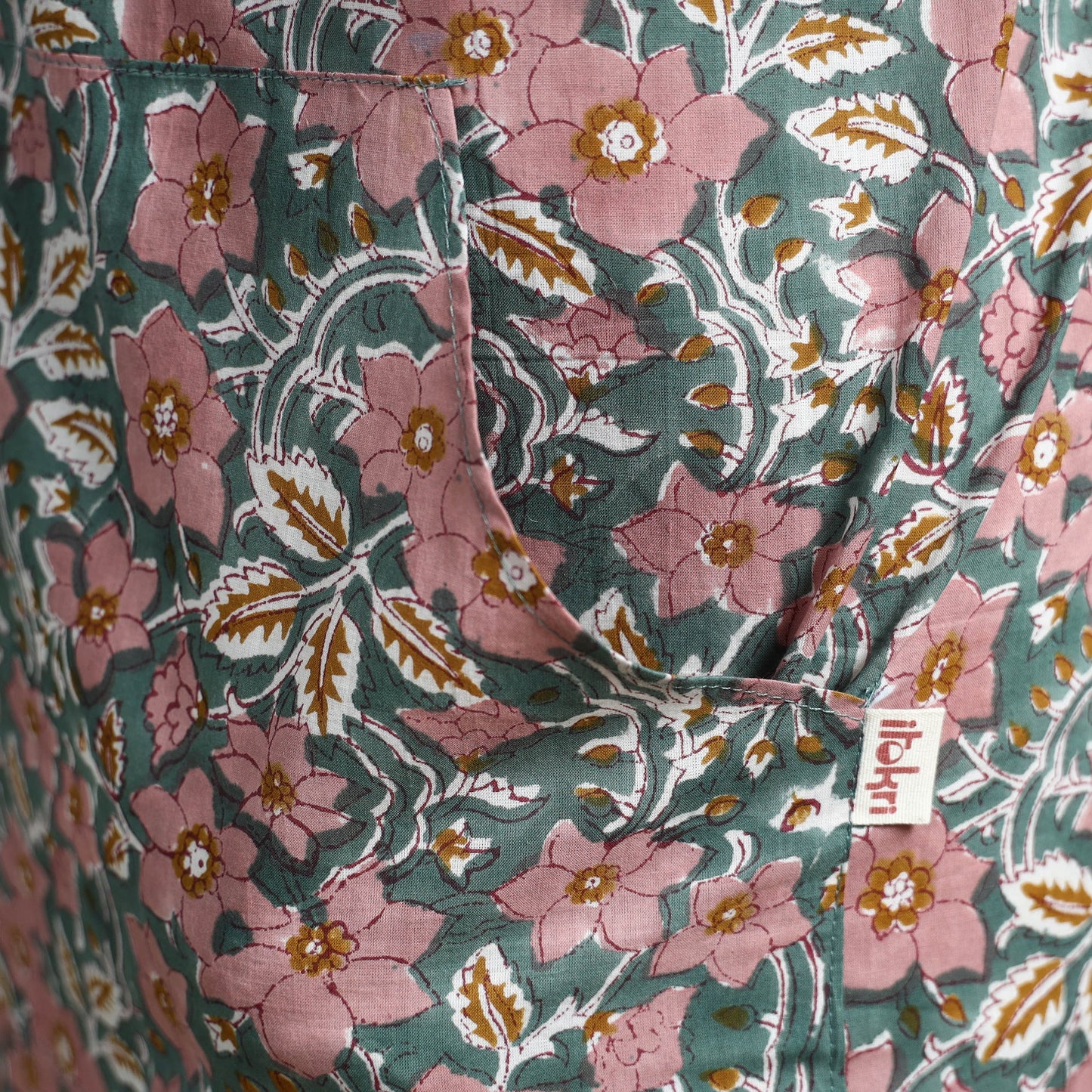 Green - sanganeri hand block print apron with pocket 16
