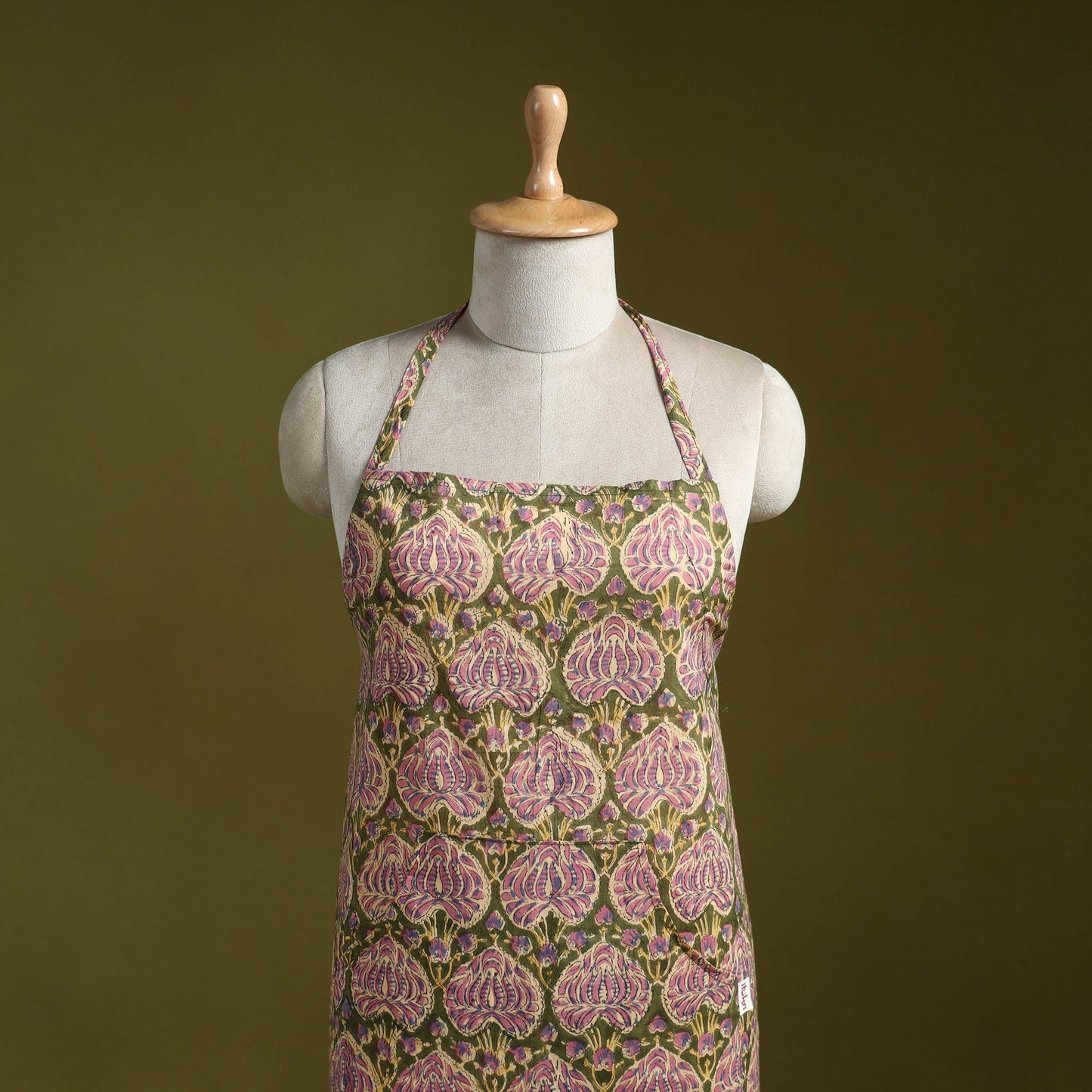 Green - sanganeri hand block print apron with pocket 21