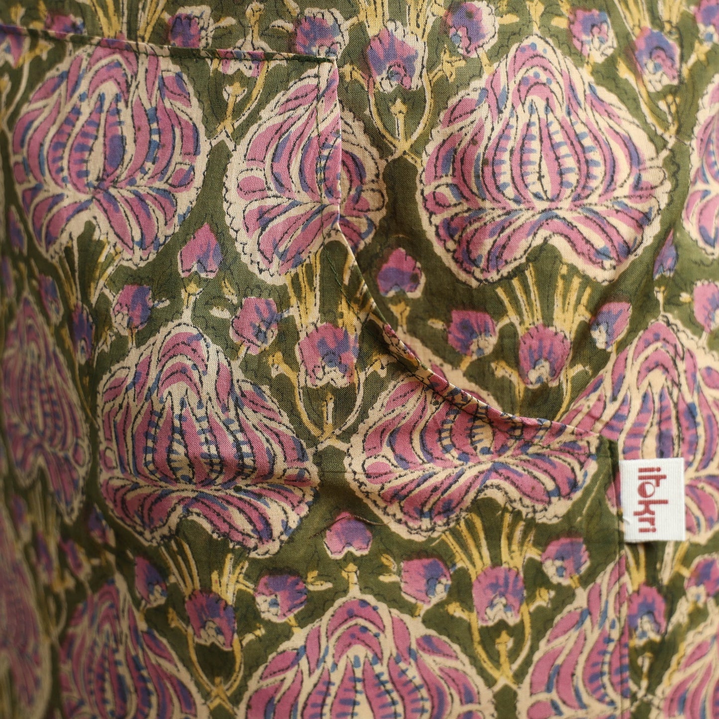 Green - sanganeri hand block print apron with pocket 21