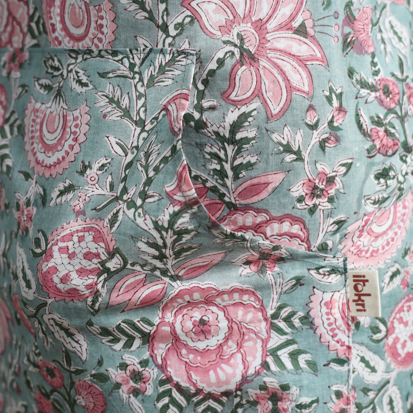 Green - sanganeri hand block print apron with pocket 24
