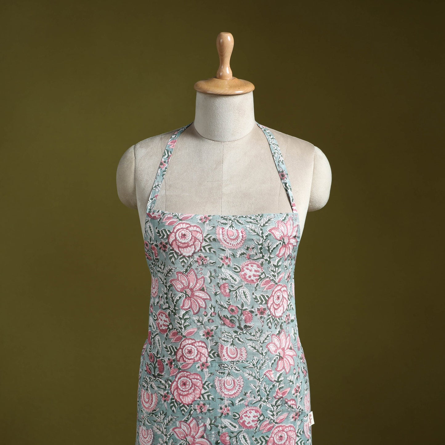 Green - sanganeri hand block print apron with pocket 24