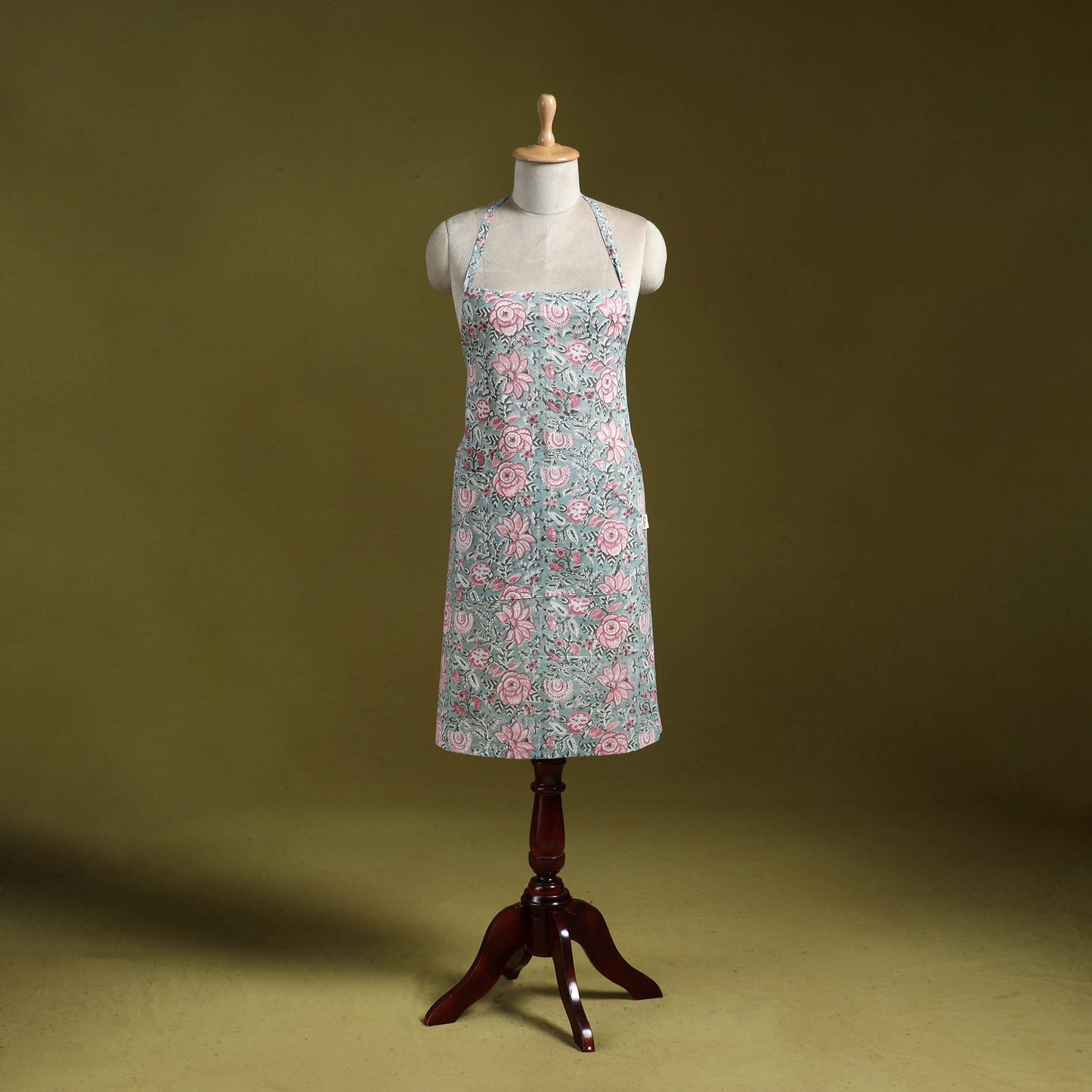 Green - sanganeri hand block print apron with pocket 24