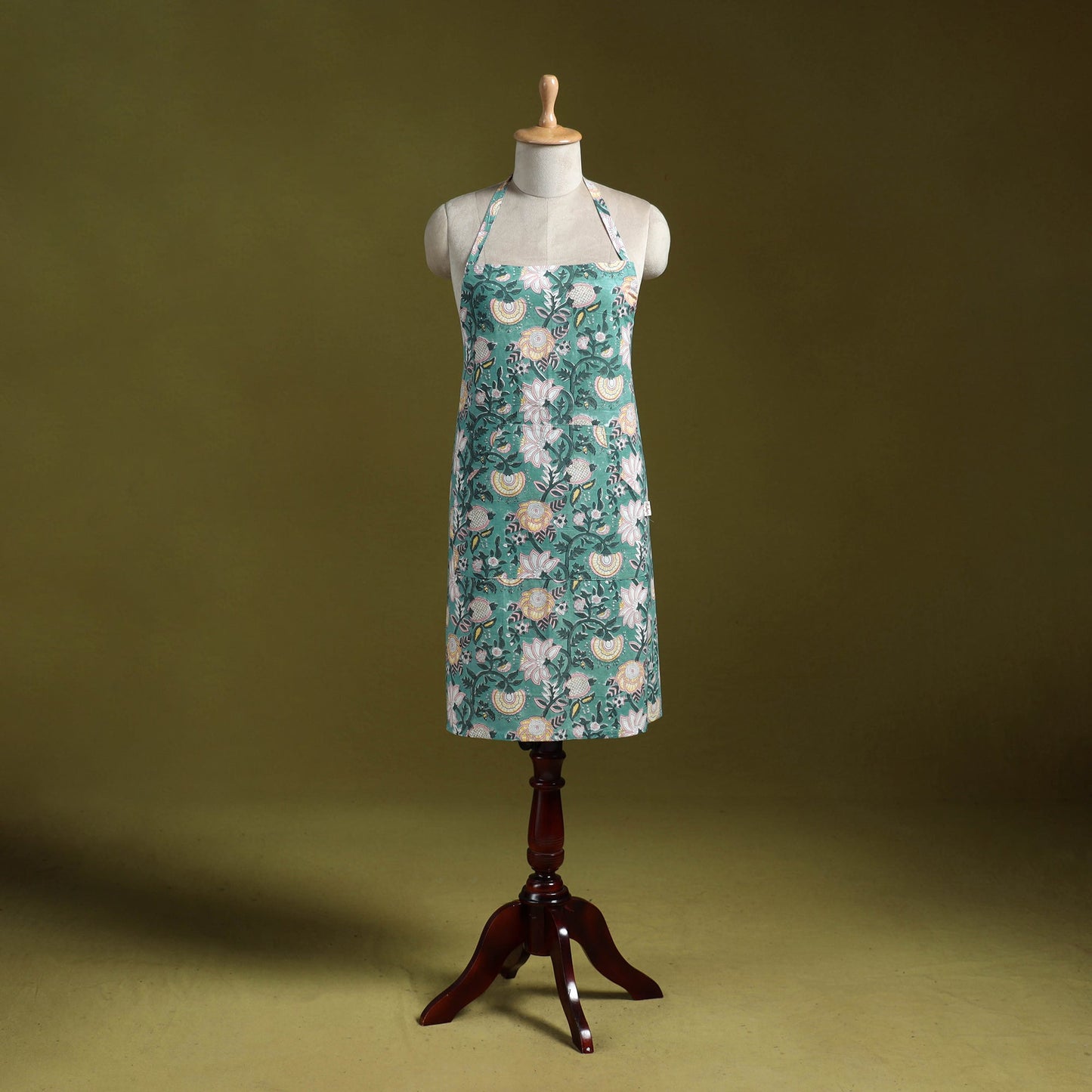 Green - sanganeri hand block print apron with pocket 27