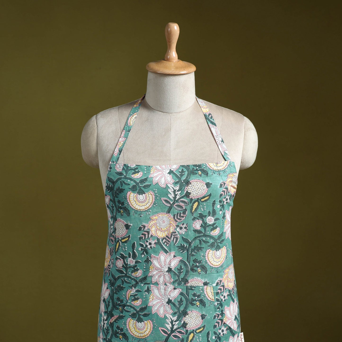 Green - sanganeri hand block print apron with pocket 27
