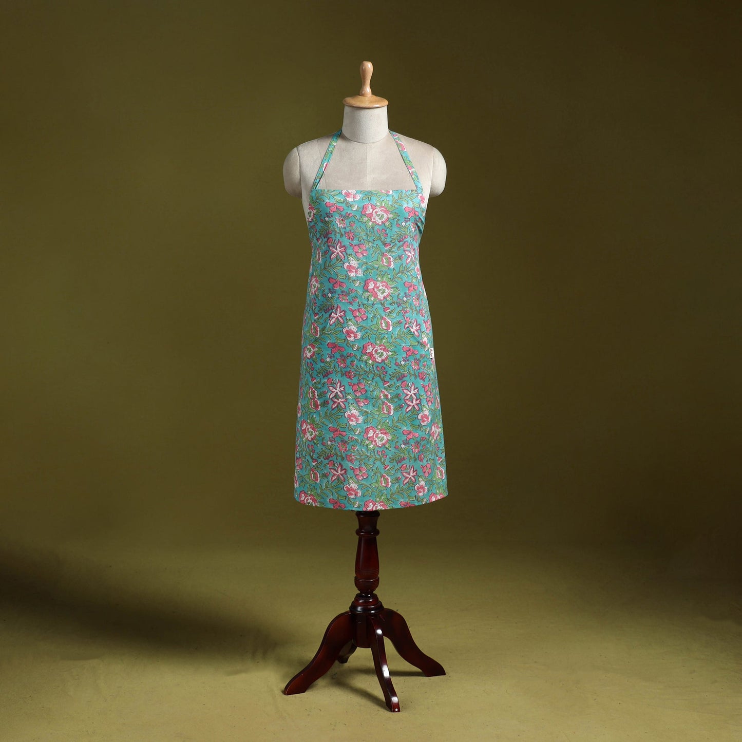 Green - sanganeri hand block print apron with pocket 37