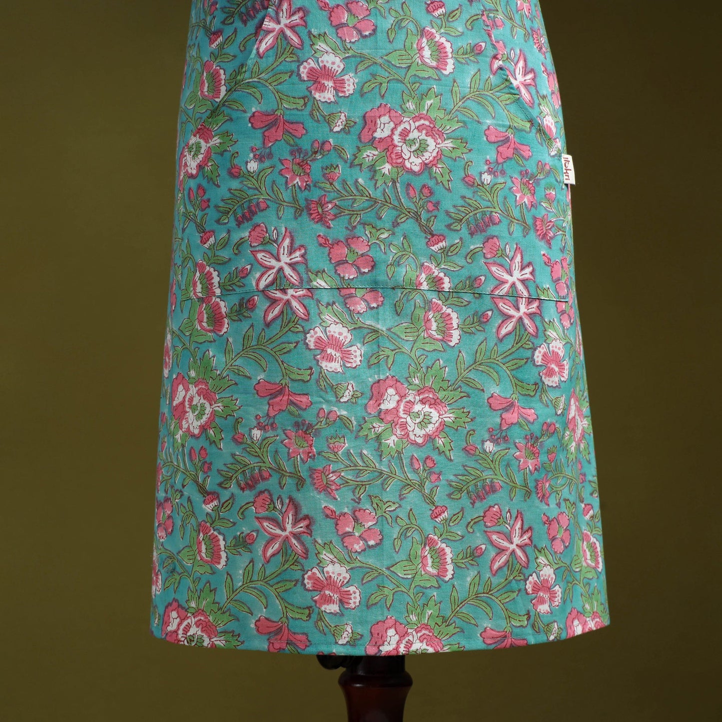 Green - sanganeri hand block print apron with pocket 37