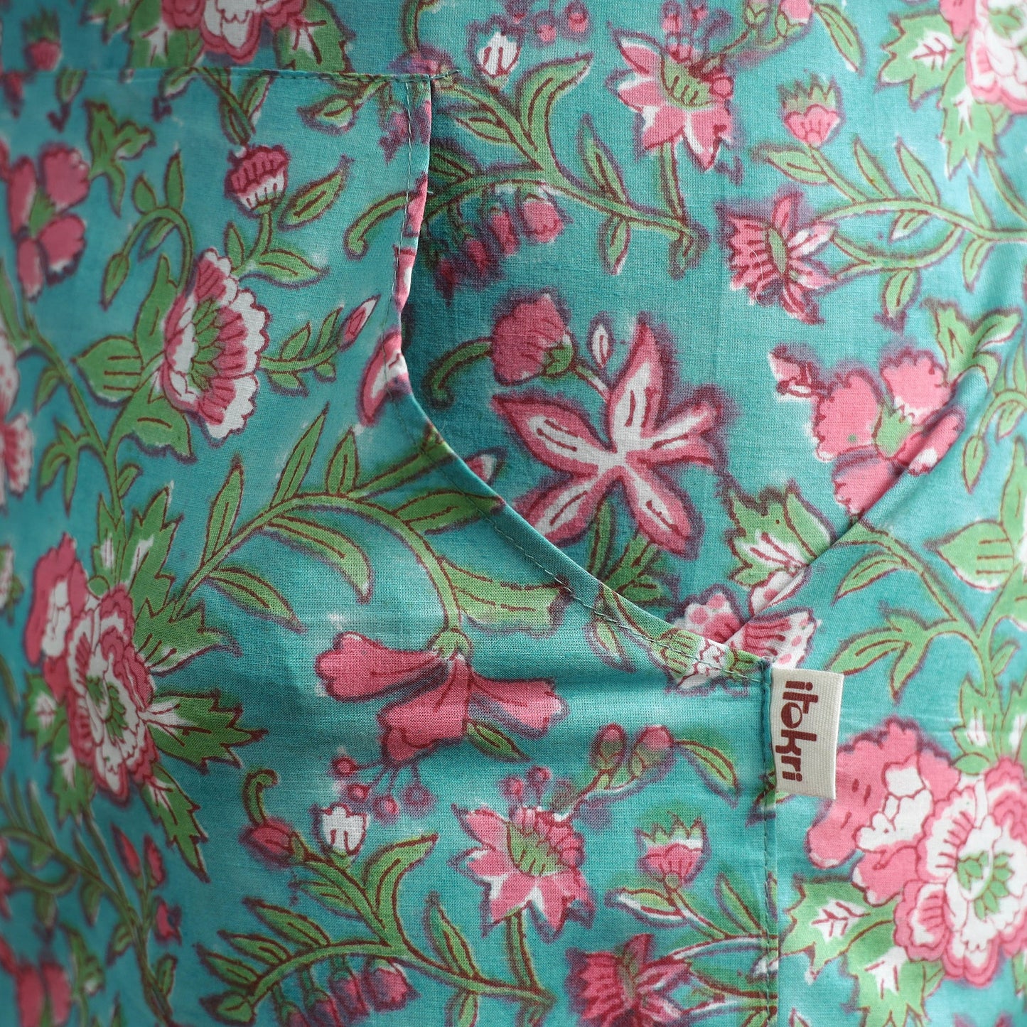 Green - sanganeri hand block print apron with pocket 37