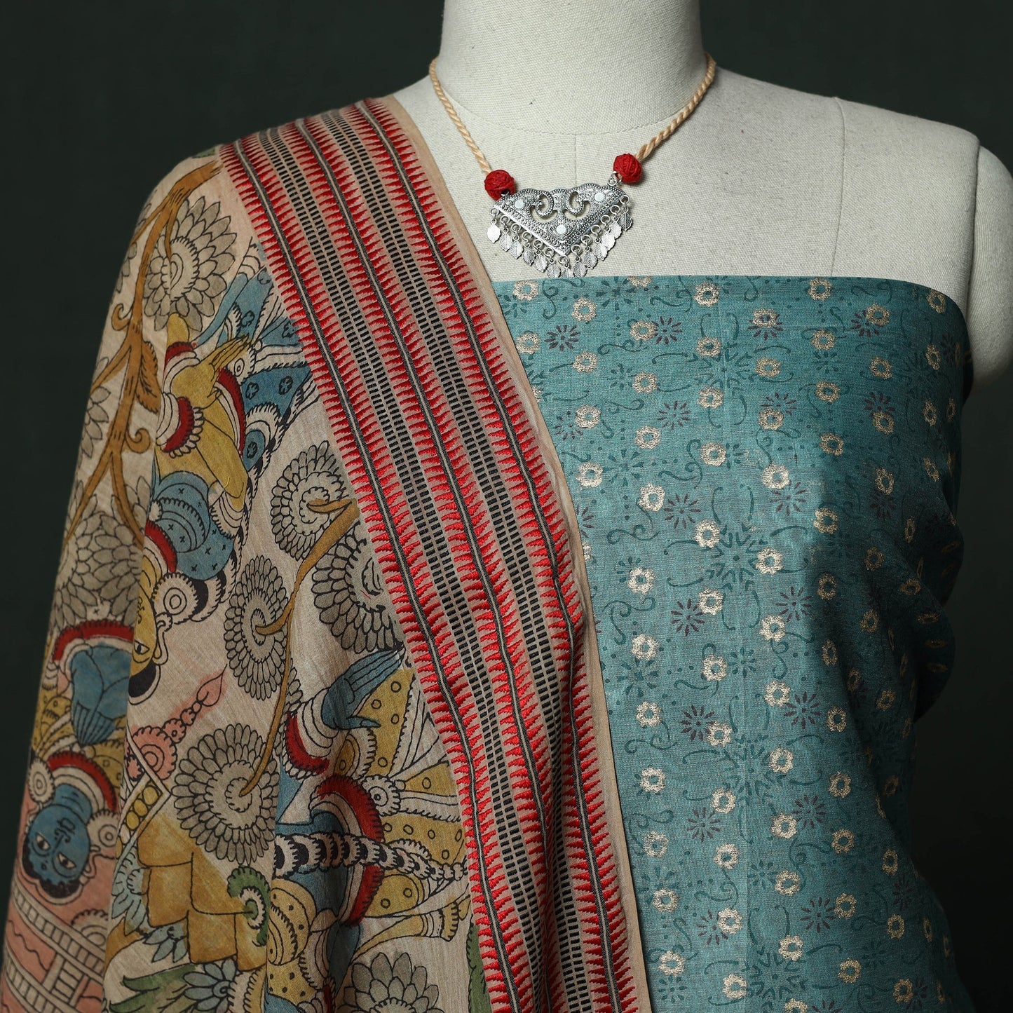 Sanganeri hand block print chanderi silk 2pc unstitched