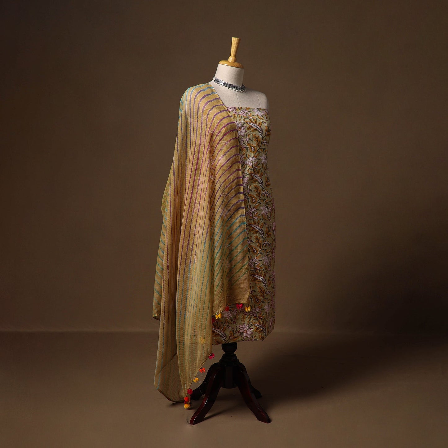 Green - sanganeri hand block print cotton 2pc unstitched