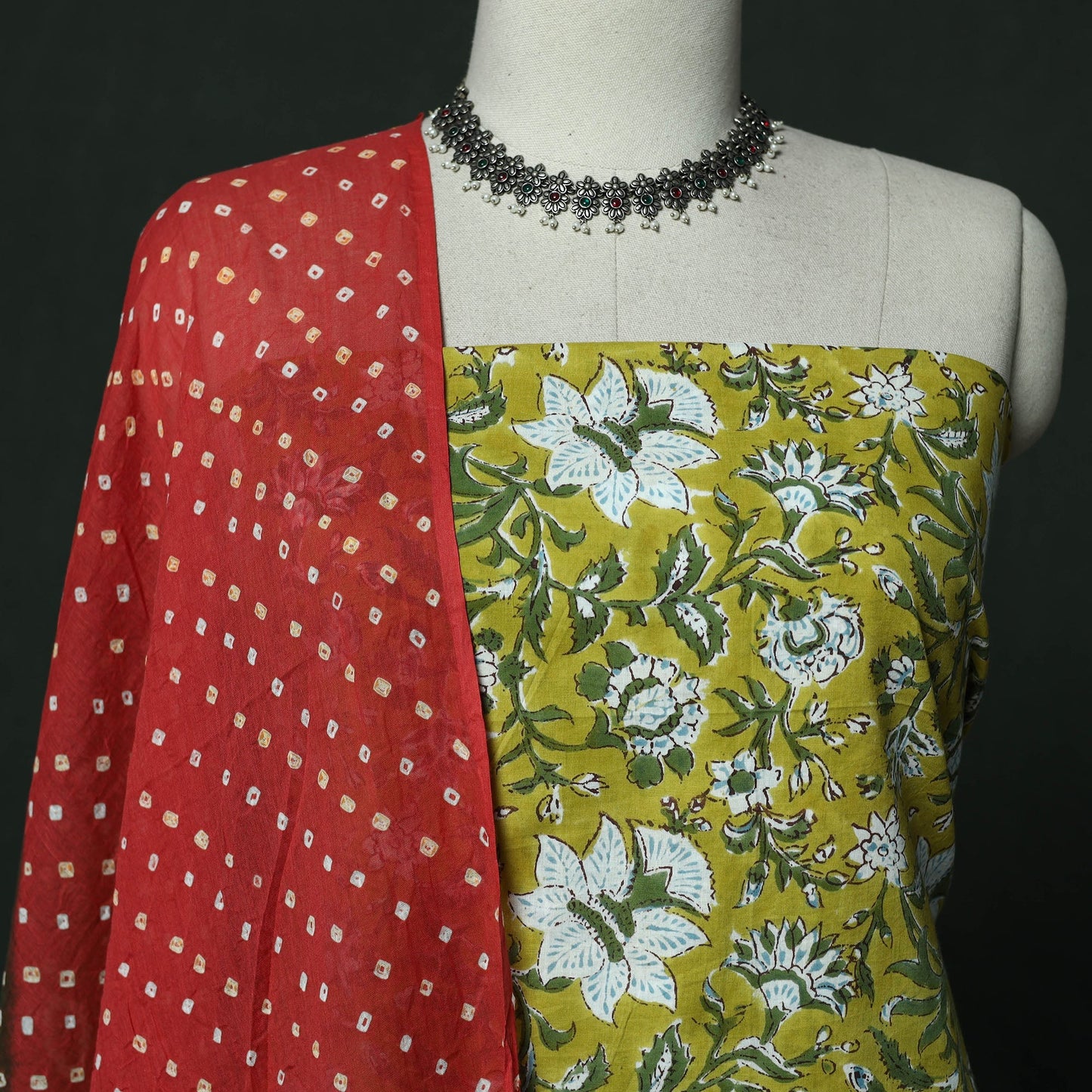 Sanganeri hand block print cotton 2pc unstitched dress